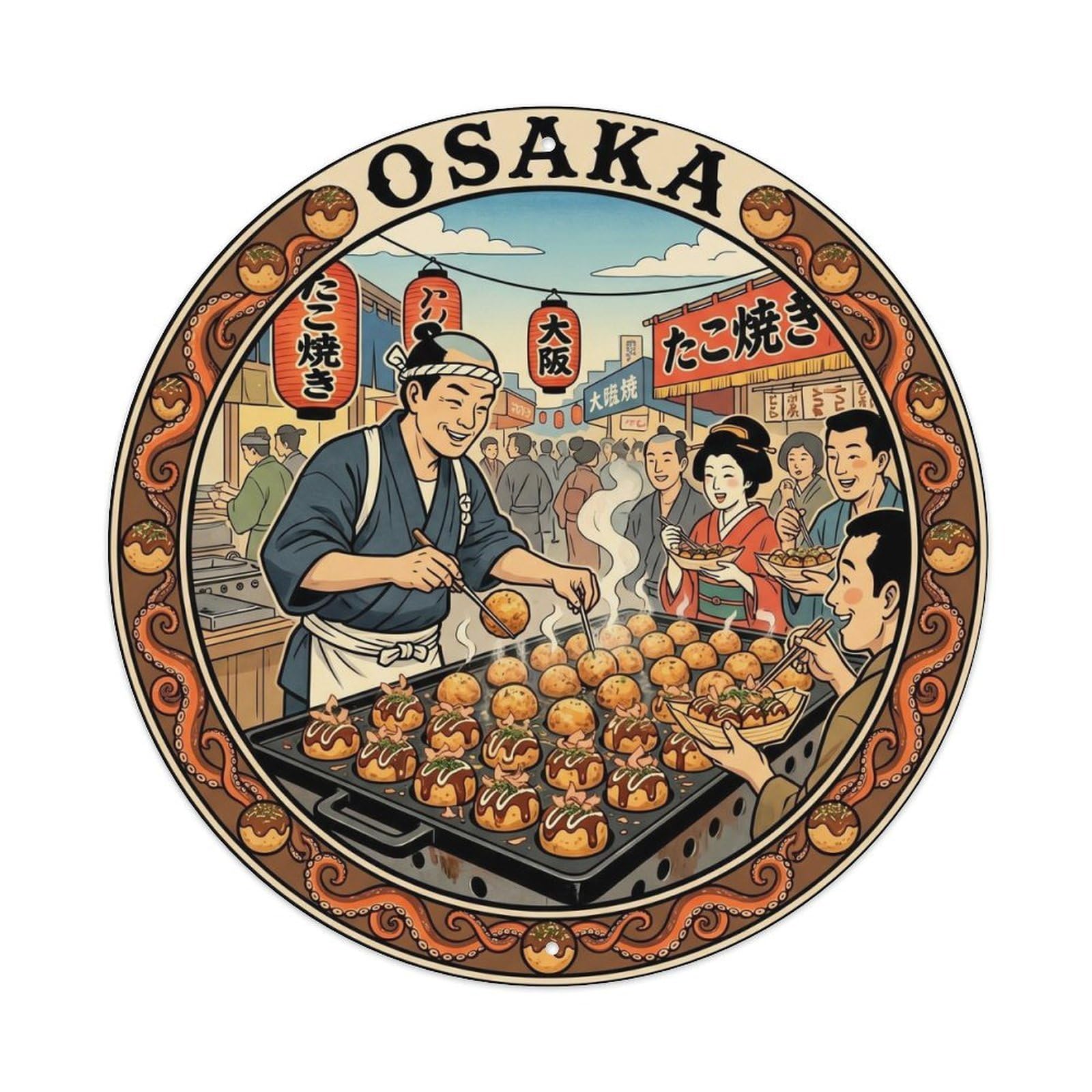 Osaka Namba Takoyaki Street Vendor Octopus Ball Grill Metal Tin Sign
