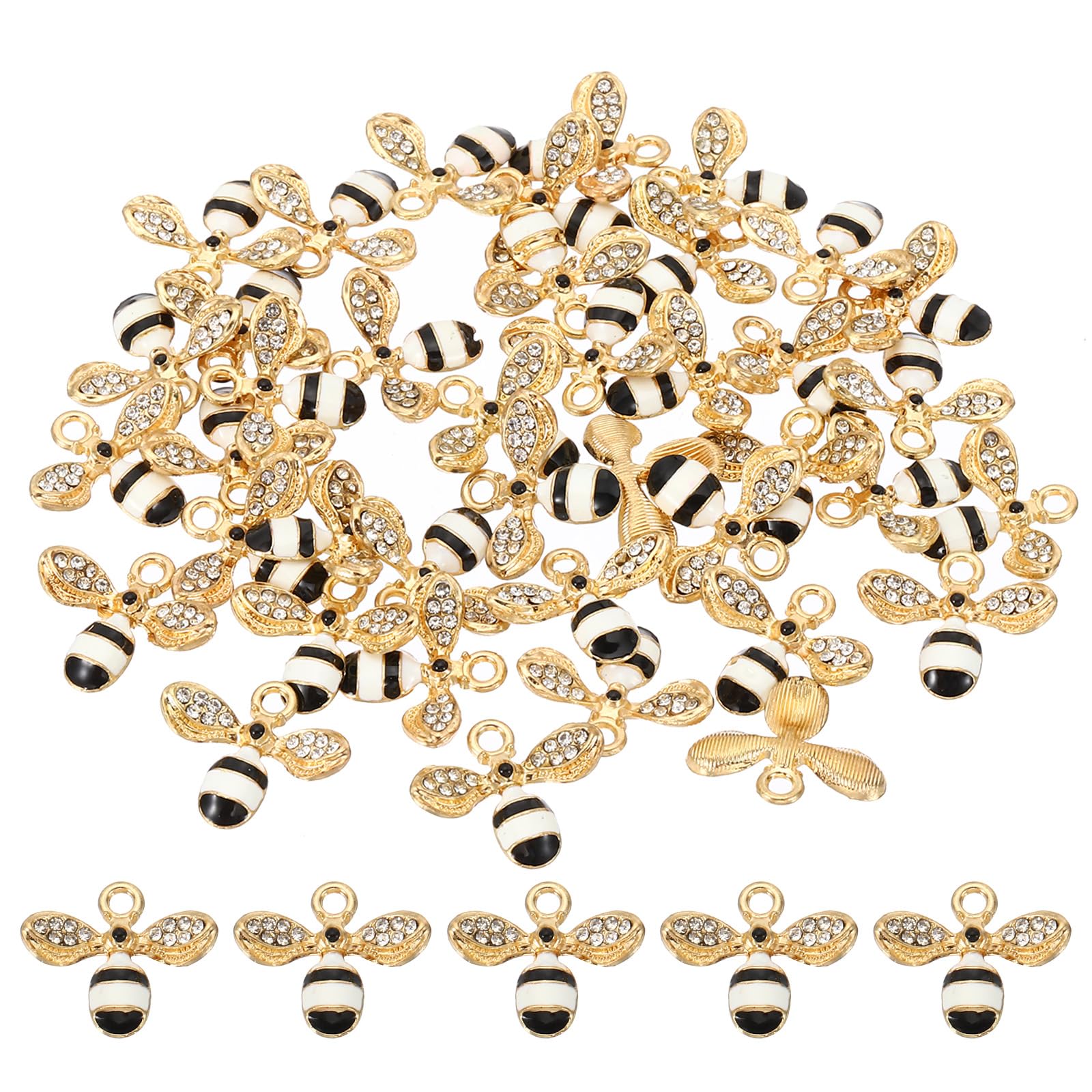 PATIKIL 40pcs Bees Charm, Bees Charm Pendants Enamel Small Bulk Resin Alloy Rhinestone for Making s s Gift, Black White