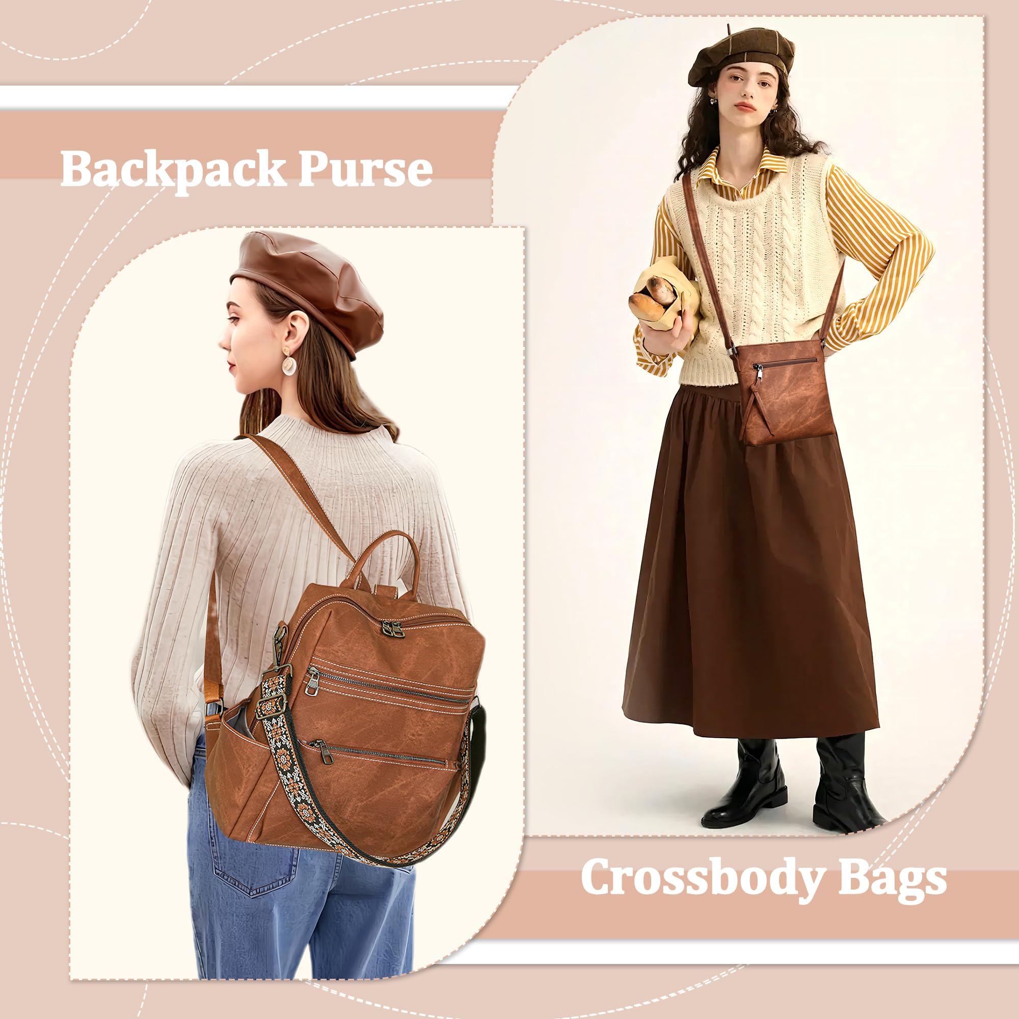 CTTOVIS Backpack Purse for Women Pu Leather Travel Backpack Fashion Designer Shoulder Bag Ladies Convertible Handbags