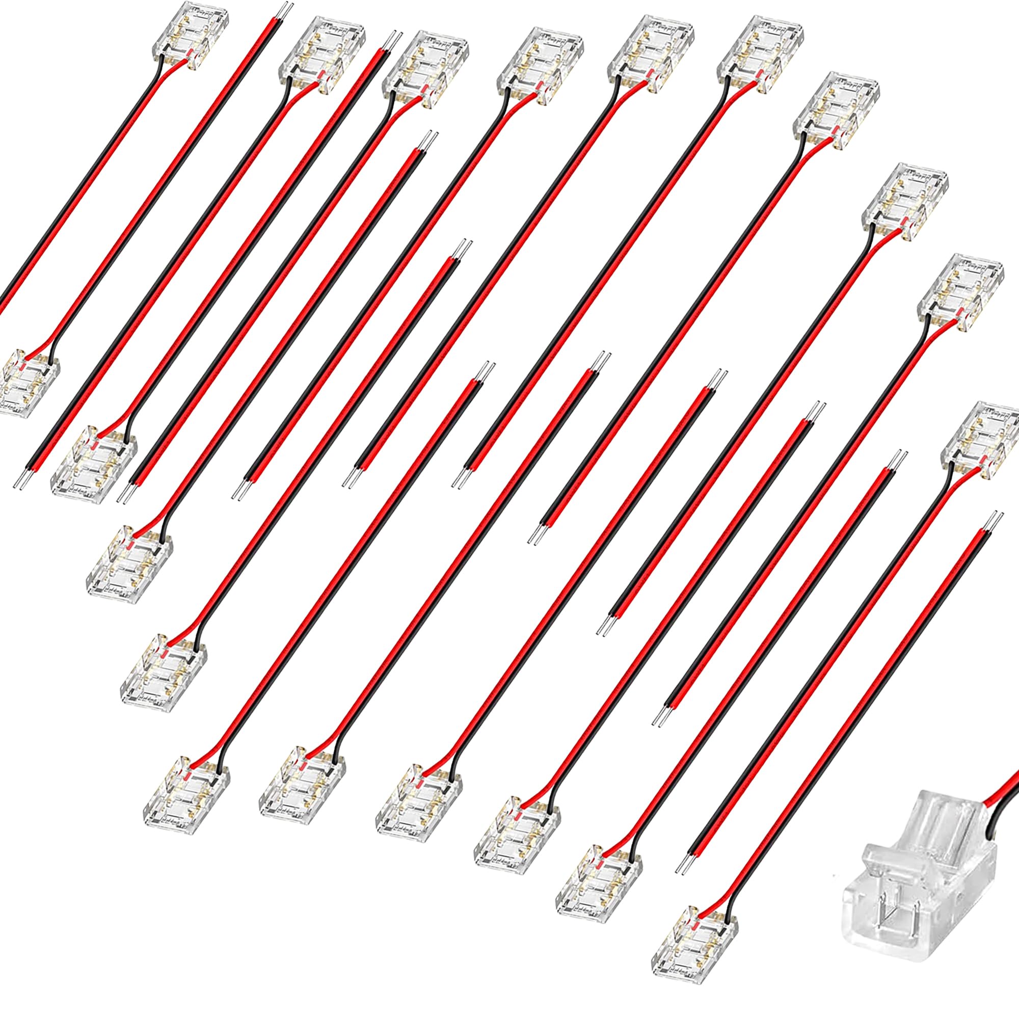 Clearhill 10mm COB LED Strip Connectors,2-Pin 20Packs Solderless Strip to Wire Connectors + 10cm Cable-Gapless Connection for 10mm Single Color COB LED Strips