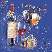 Cherry Orchard | Men's Happy Birthday Card | Stylish Red Wine and Balloons| Finished with Gold foil | Complete with Envelope