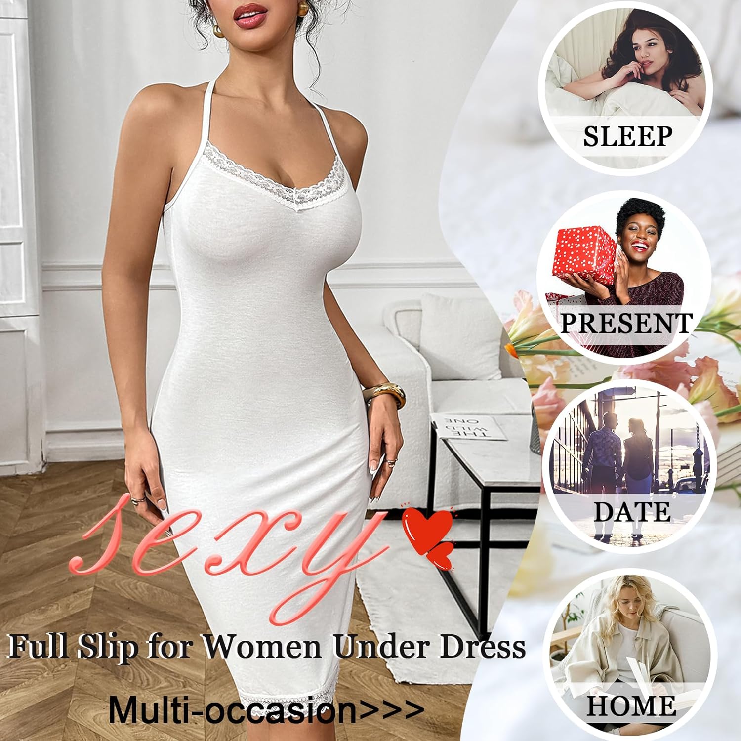 Sexy Full Slips for Women Under Dress Halter Nightgown Chemise Negligee - Image 5