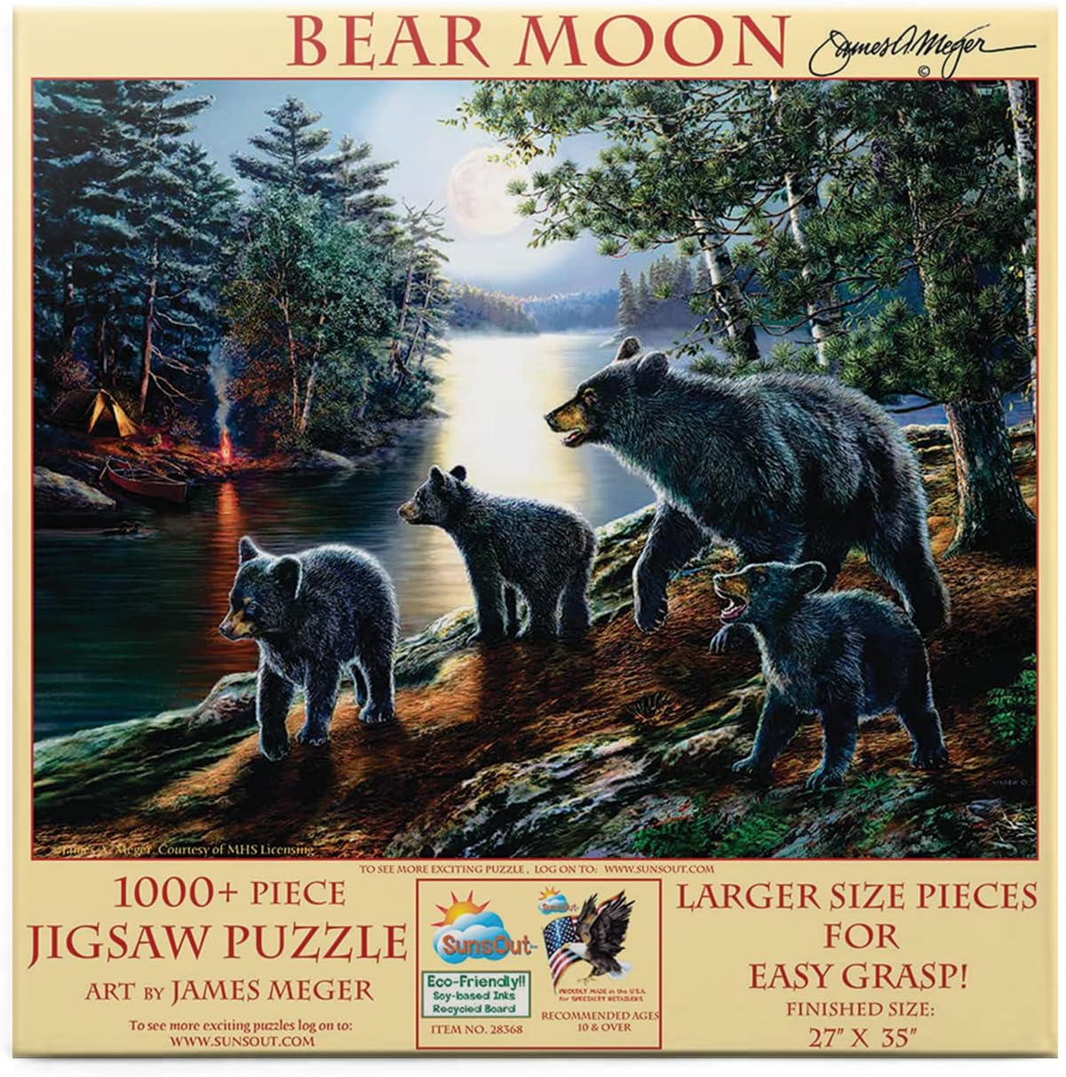 SUNSOUT INC - Bear Moon - 1000 pc Large Pieces Jigsaw Puzzle by Artist: James Meger - Finished Size 27" x 35" - MPN# 28368