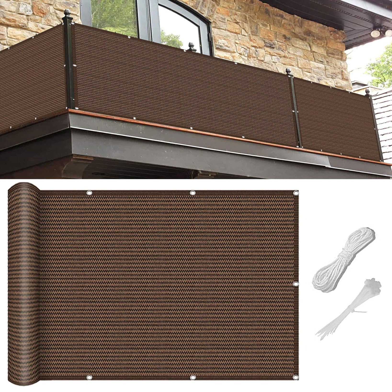 HaiTaoSy Balkon-Sichtschutz HDPE – 145x800 Cm, Braun, Wetterfest & UV-beständig