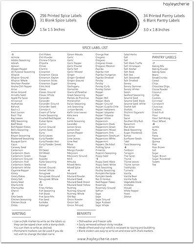 Miniatura 6 de Hayley Cherie Juego de etiquetas impresas 328 para especias y despensa, pizarra de vinilo pesado, calcomanías redondas impermeables de 1.5 pulgadas,