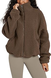 ODODOS Women's Sherpa Fleece Full-Zip Jacket Long Sleeve Coat Soft Warm Cinchable Outerwear with