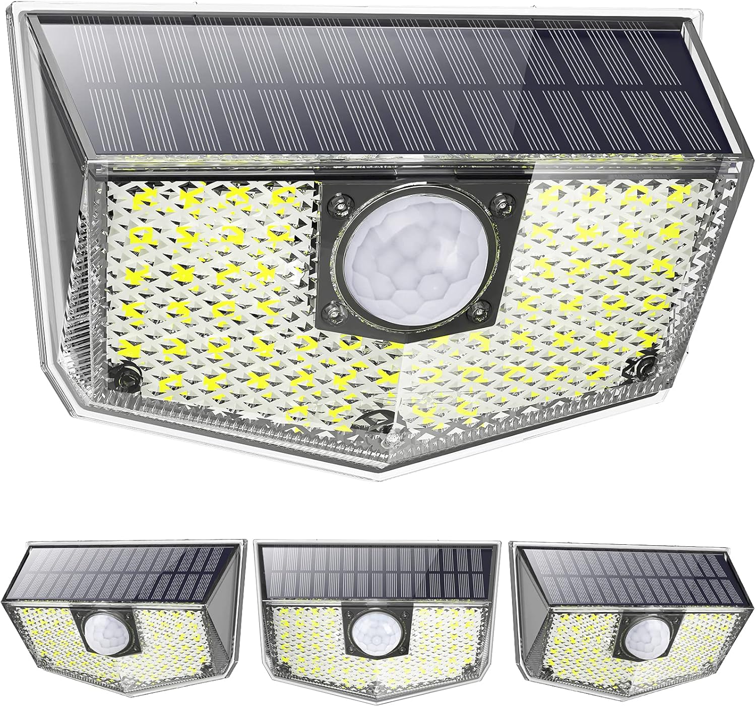 OUSFOT 4 Pack Luz Solar Exterior LED Foco Solar Exterior con Sensor de Movimiento Lámpara Solar IP67 Impermeable 3 Modos Gran Ángulo 120º de Iluminación 1200mAh para Jardín Muros Exteriores