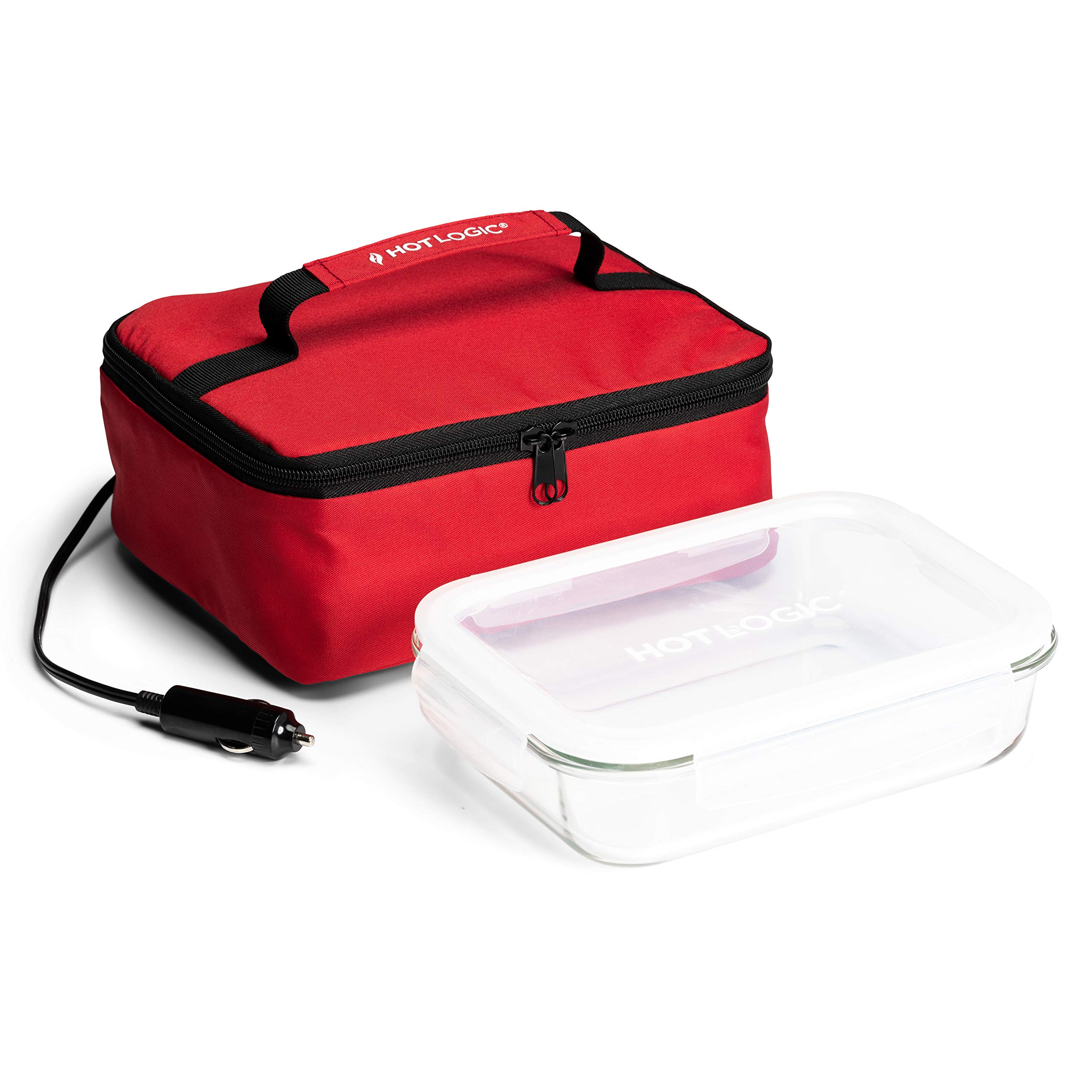 HotLogic 16801189-RD Food Warming Tote Lunch Bag 12V with Glass Dish, Red