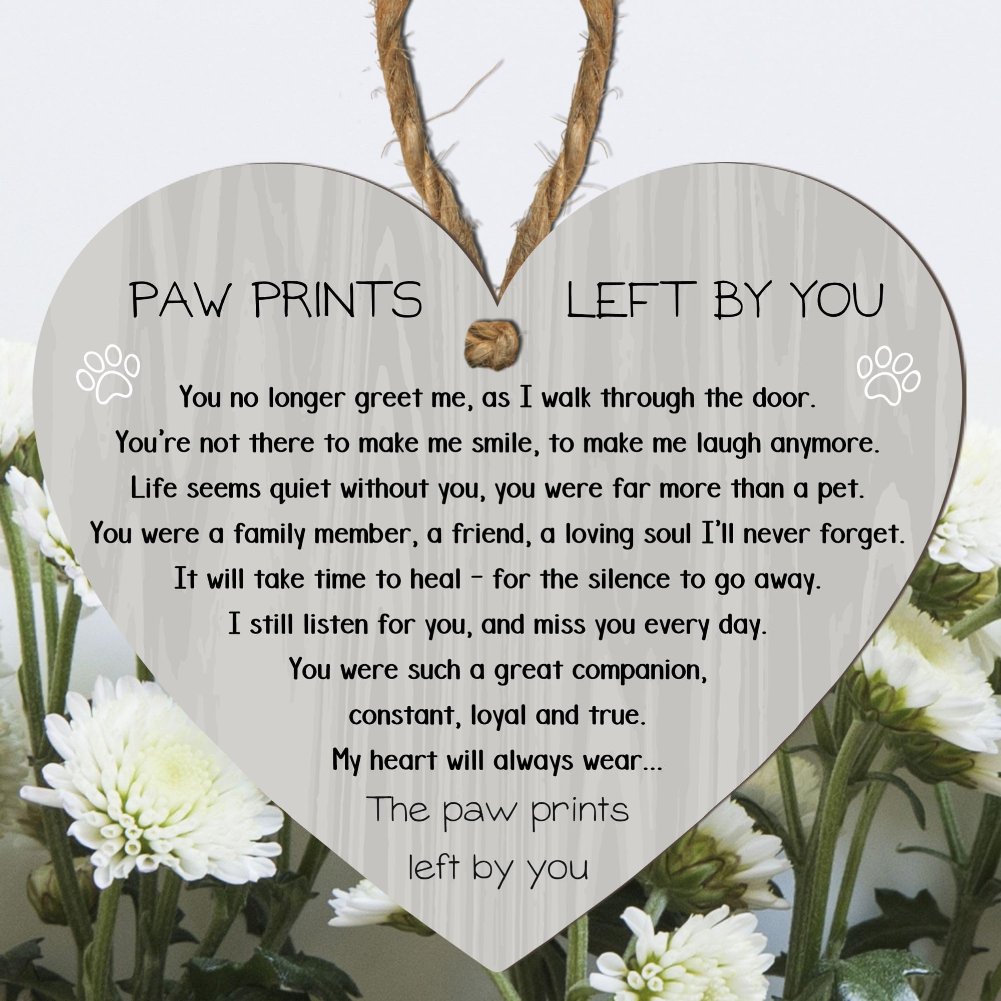Paw Prints Left by You Memorial Heart Plaque with Inspirational Quote – Pet Remembrance – Hanging Plaque for Home Decor – Dog Cat Loss Sympathy Gift (Dark Grey, Medium: 15 cm (H) × 13 cm (W))