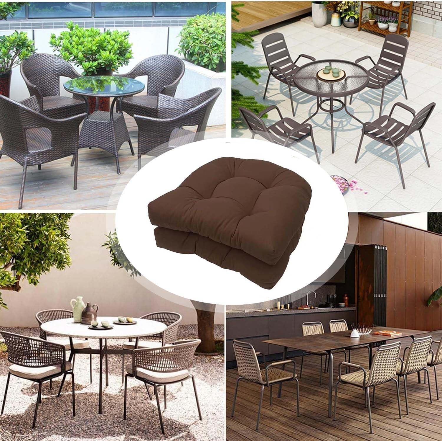 Outdoor Chair Cushions for Patio Furniture,Patio Chair Cushions Set of 4,19"x19"U-Shaped Tufted Outdoor Seat Cushions Replacement Garden Lounge Chair Overstuffed Mats,Dark Brown