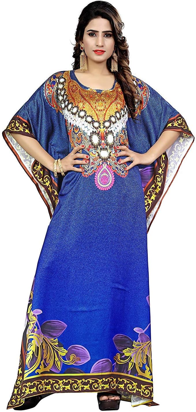 Justkartit Multi Color Digital Printed Satin Silk Kaftan Top For Women (Multi Color, Free Size)