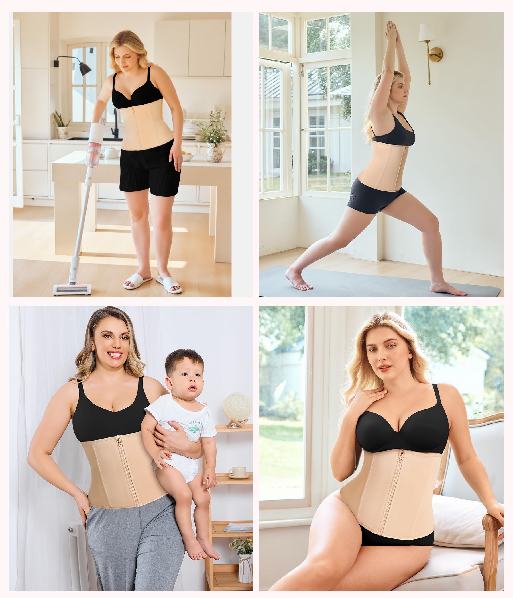 Gotoly Entrenador de cintura para mujer, corsé con cremallera, faja moldeadora para control de abdomen, faja de entrenamiento