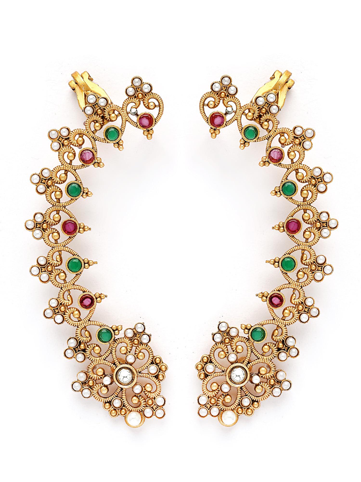 karatcart Ethnic Gold-Plated Cuff Earrings with Multicolor Stones for Women-picture-9