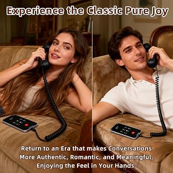 Retro Phone Handset for iPhone & Android, 2026 New Type-C Wired Receiver with Microphone & Speaker, Vintage Landline Style Handle for Noise Cancelling Calls, Meetings, and Home Office Desk Use