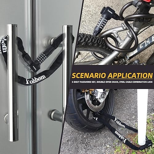 Miniatura 7 de Cerradura de cadena resistente y bloqueo de cable combinado con combinación de 5 dígitos, cadena de seguridad de acero aleado de 39.4 in + cable de