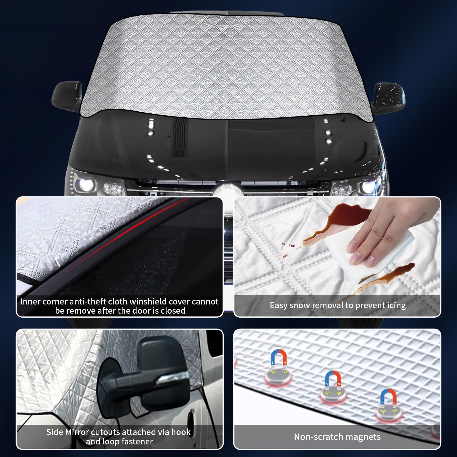 Windschutzscheibenabdeckung für VW T5 03-15 Premium 2-lagige Baumwolle mit Magnetunterlage UV-Reflexion Ganzjährigen Schutz