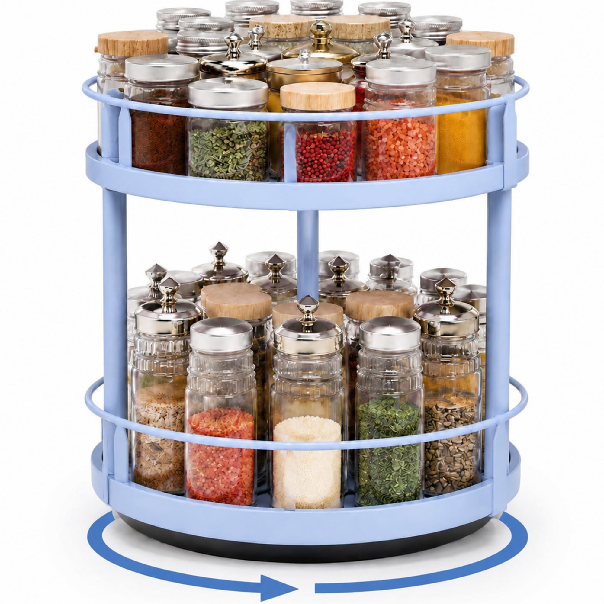 Light Blue 2 Tier Lazy Susan Organizer, 10 in Rotating Spice Rack