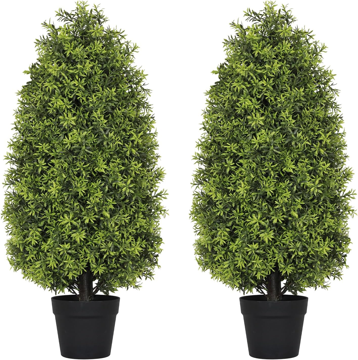 THE BLOOM TIMES 3ft Artificial Boxwood Topiary Trees (Set of 2) - UV Resistant Faux Plants for Outdoor, Realistic 36in Fake Evergreen Bushes and Shrubs for Front Porch, Planter, Patio Decor