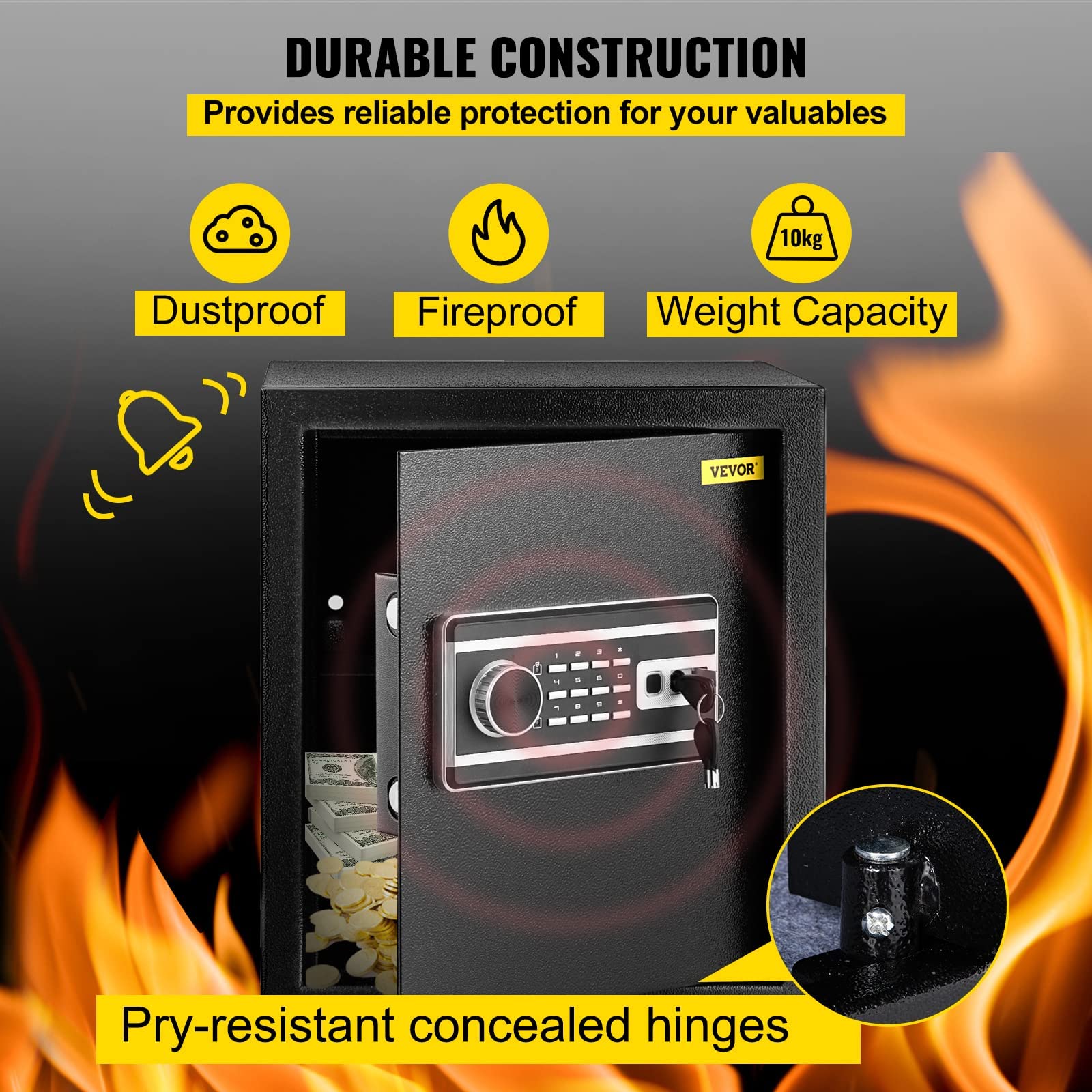 VEVOR Cassaforte con Sensore Impronte Digitali e Tastiera Digitale 35x30x40 cm, Cassetta di Sicurezza con Impronte Digitale Portata 15 kg, Cassetta di Sicurezza Portatile Adatto a Qualsiasi Ambiente
