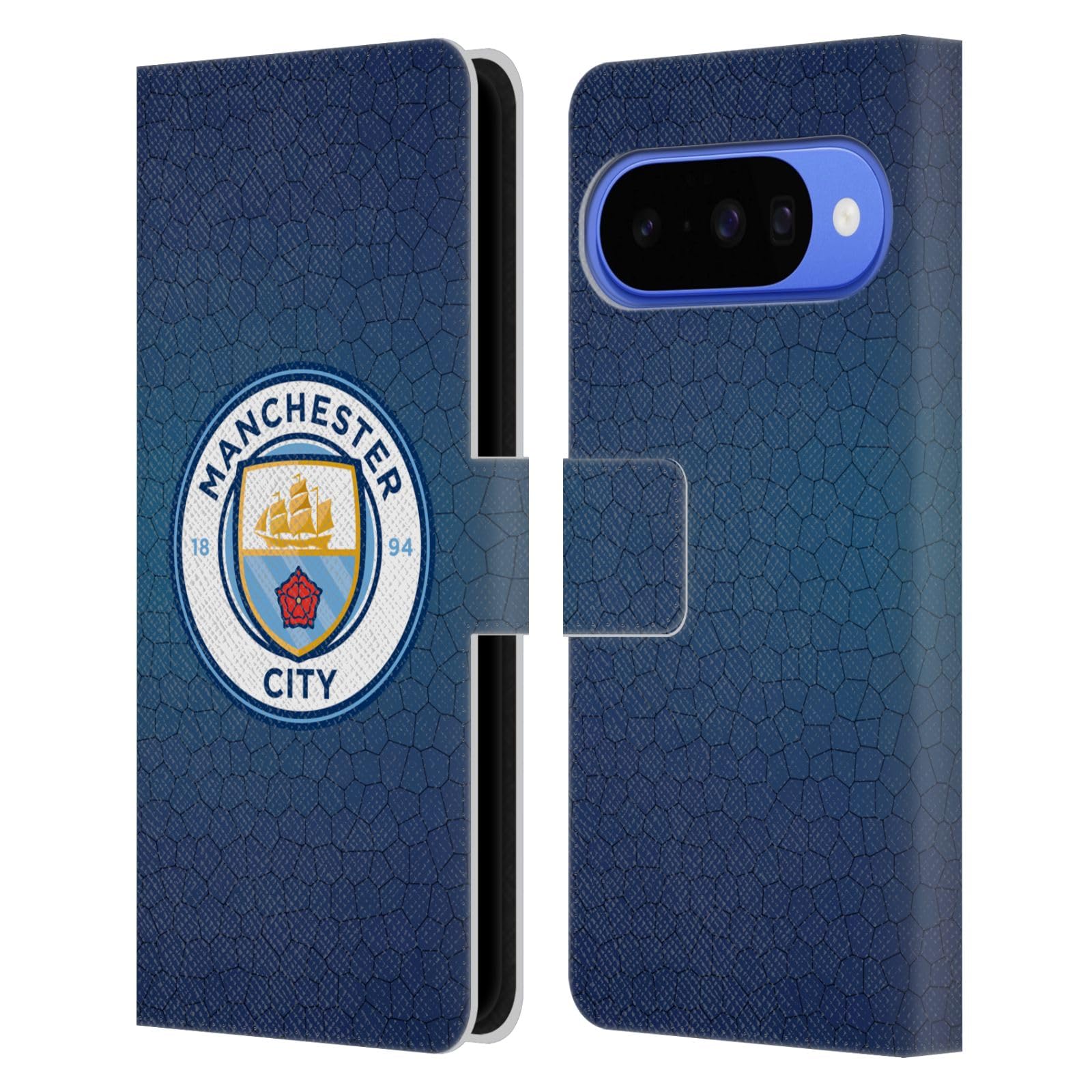 Head Case Designs Officially Licensed Manchester City Man City FC Obsidian Mosaic Full Colour Badge Pixels Leather Wallet Case Compatible With Google Pixel 10