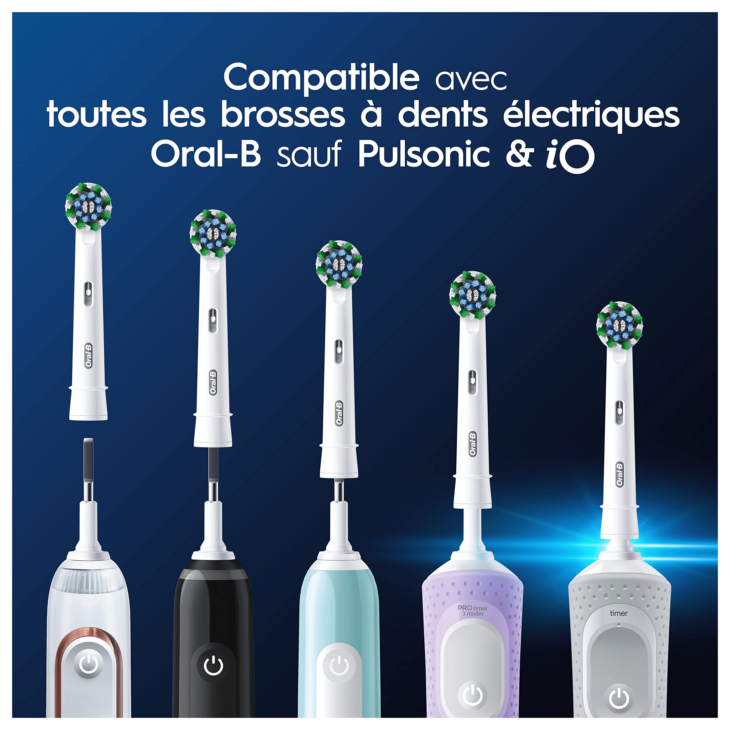 Oral-B Brossettes de Rechange Cross Action, lot de 8, Blanches – Recharges Brosse à Dents Électrique Pro, Filaments pour Eliminer la Plaque Dentaire