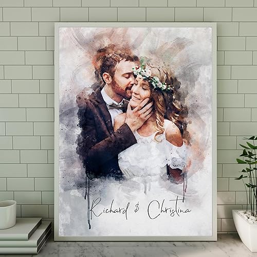 Miniatura 5 de NAZENTI Retrato de pareja en acuarela de foto, regalos de novio, regalos de novia, aniversario de boda personalizado para esposa, marido, regalo de