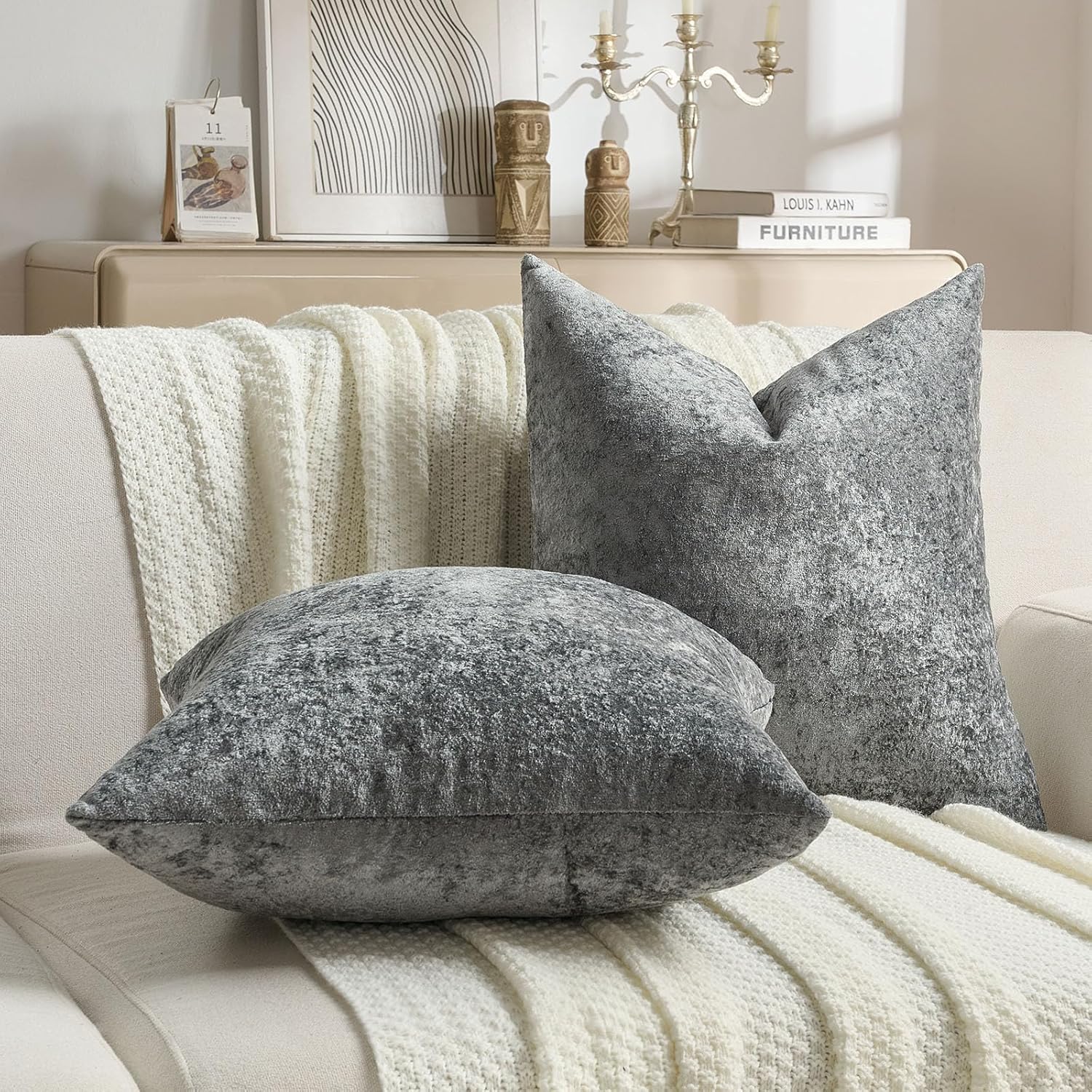 FUTEI Dark Grey Flannel Throw Pillow Covers 18x18 Inch Set of 2,Soft Crushed Dimensional Textured Cushion Cases,Modern Home Decor for Couch Living Room - Image 5