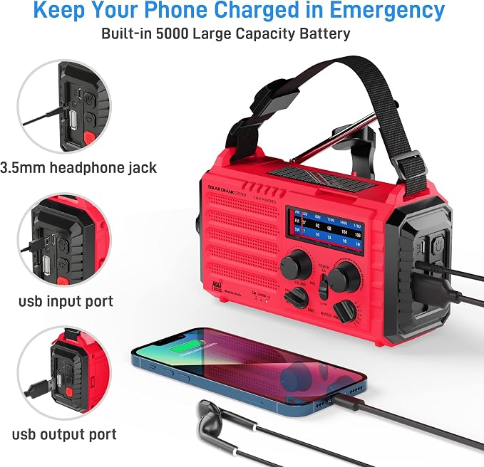 Radio de Emergencia Meteorológica Portátil con Batería y Alerta NOAA miniatura 5