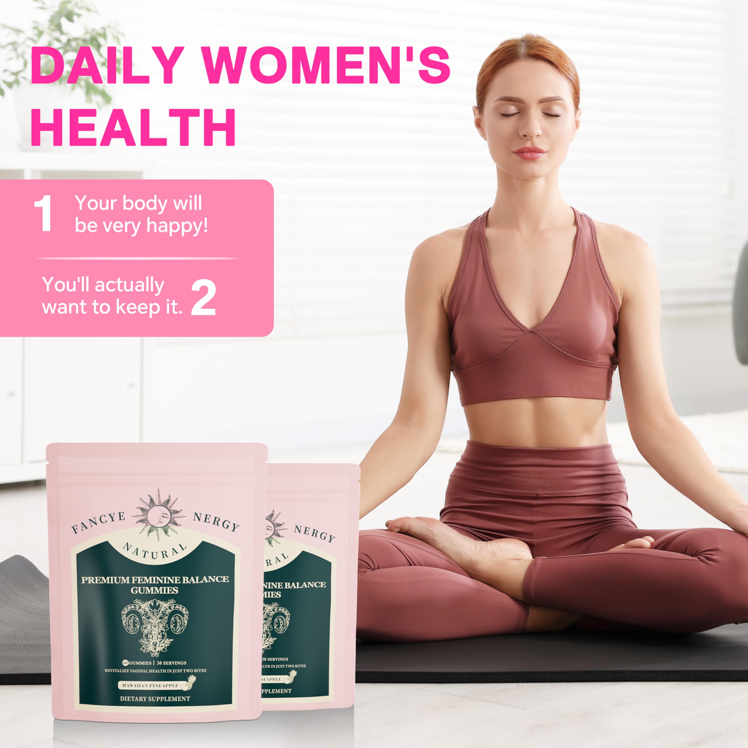 Premium Feminine Balance Gummibänder für Frauen - Hawaiianischer Ananasgeschmack für Frauen, pH-Ausgleich und Gesundheit des Verdauungssystems, Immununterstützung, GVO-frei, vegan.