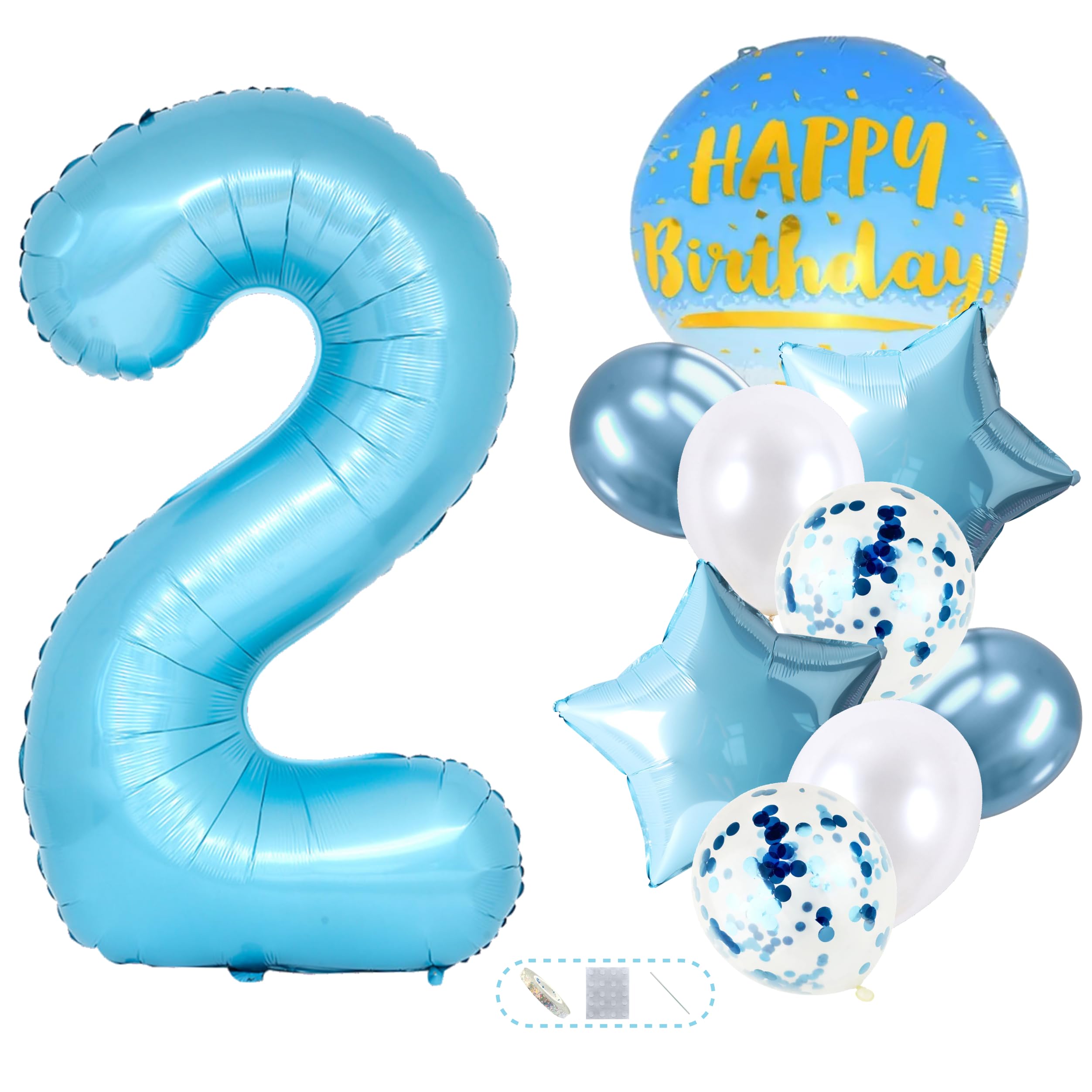 Number 2 Light Blue Foil Balloon 40 Inch Large Mylar | 2nd