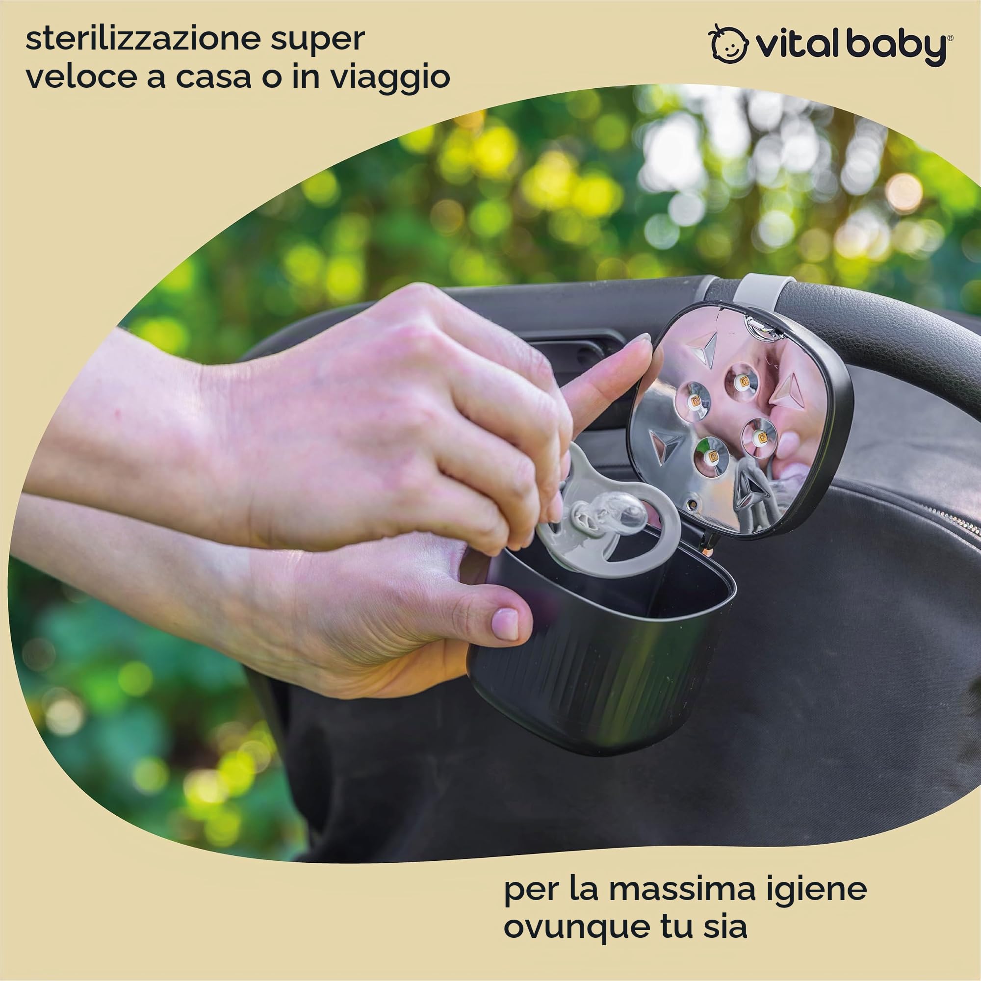 Vital Baby Nurture Mini sterilizzatore UV uccide il 99,99% dei germi in 49 secondi per succhietti, massaggiagengive, accessori portatili, ricaricabili, senza sostanze chimiche, onice nero