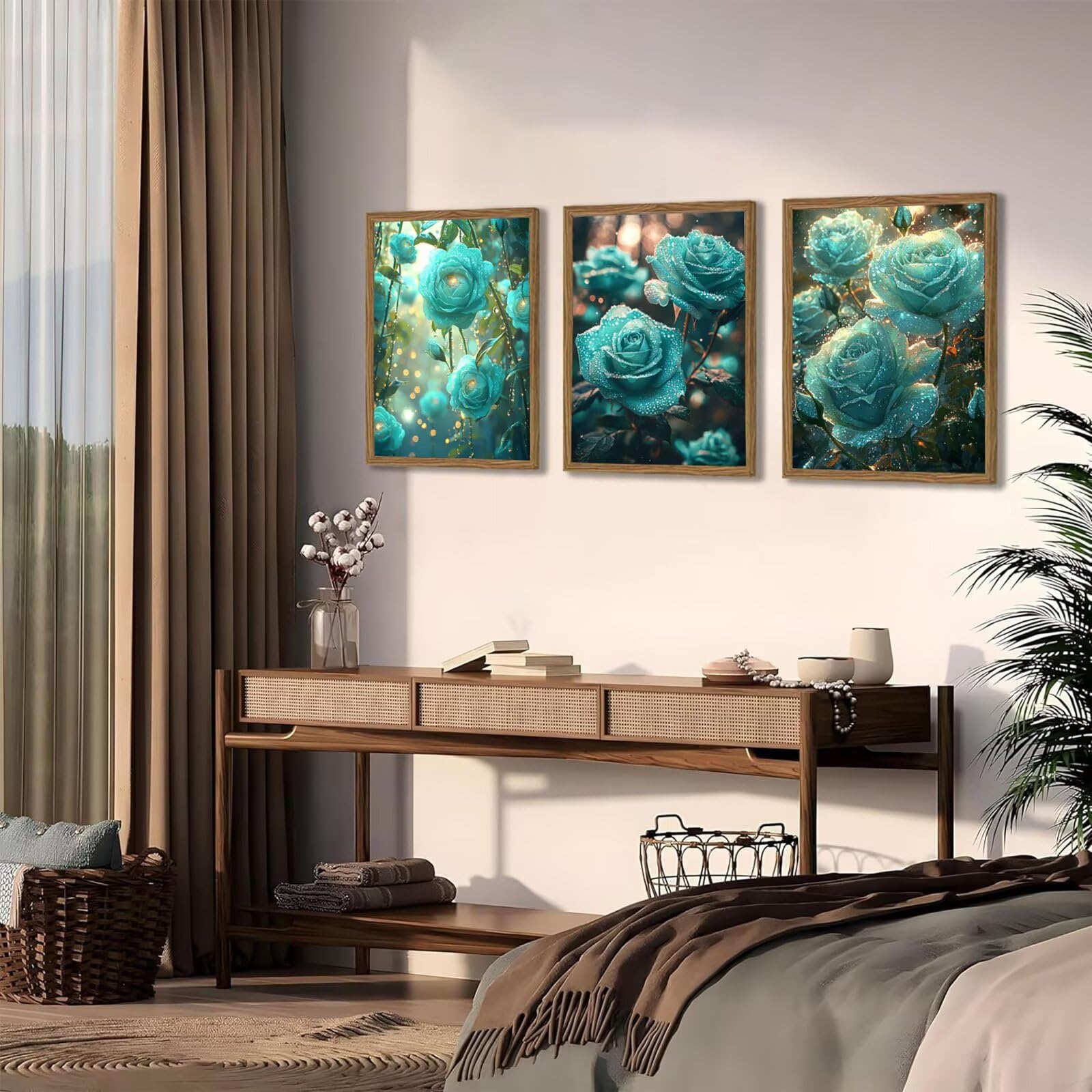 Cnyaunfi 3 Pezzi Fiore Pittura Diamante Fai-Da-Te, 5D Blu Diamond Painting Kit Completo per, Hobby Creativi Adulti, Pittura Diamante Artigianale Per La Decorazione Della Parete Di Casa 60x80cm YF-3383
