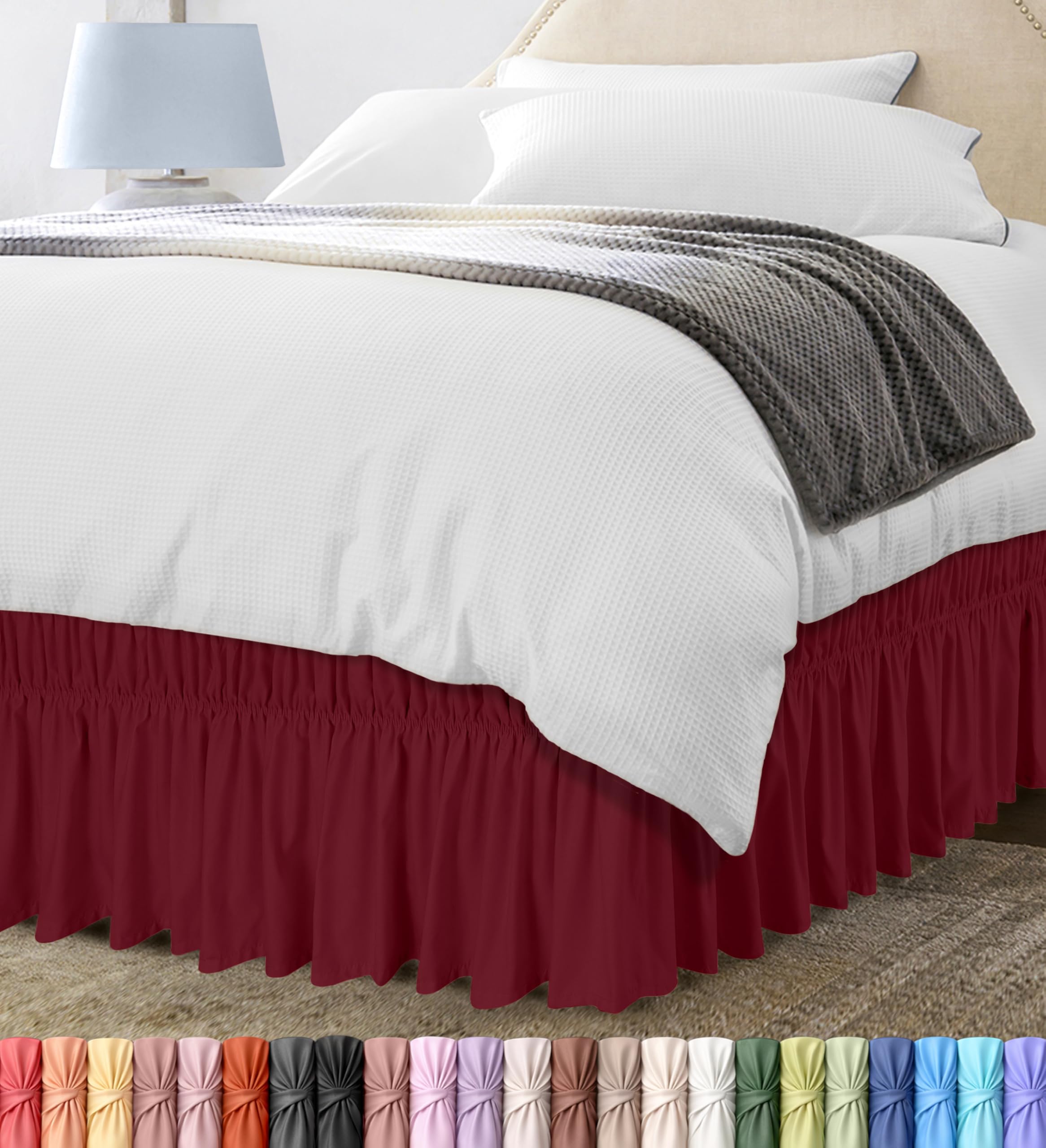 Utopia Bedding Full Elastic Bed Ruffle - Easy Wrap Around Ruffle - Microfiber Bed Skirt with Adjustable Elastic Belt 16 Inch Tailored Drop - Hotel Quality Bedskirt, Fade Resistant (Full, Burgundy) — image 1