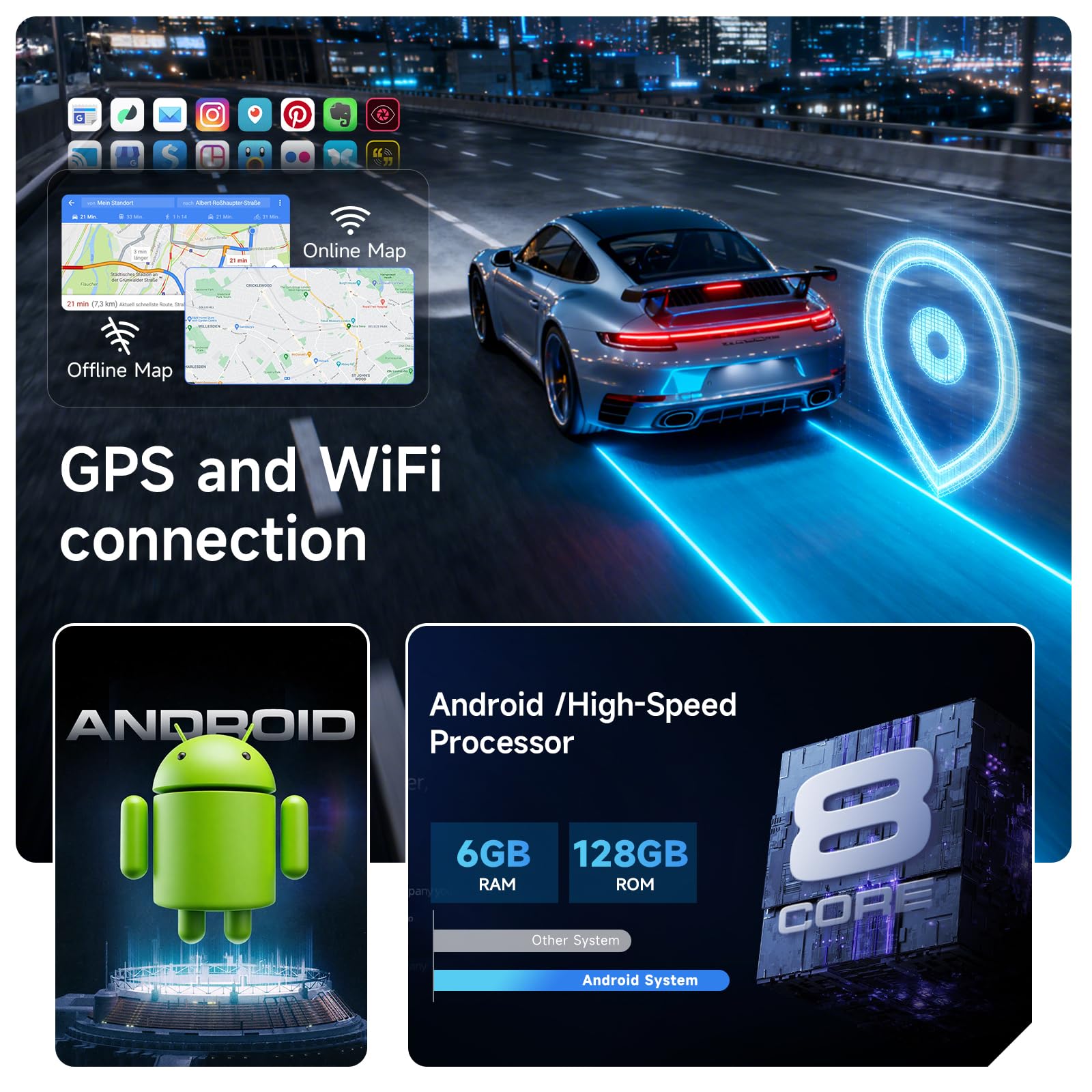 Hodozzy 6GB+128GB 8-Core Android Radio para Renault Clio 3th 2005-2014 con Carplay Android Auto Inalámbrico, 2 DIN Pantalla Táctil 9 Pulgadas Radio Coche con Bluetooth GPS WiFi DSP FM/RDS Cámara