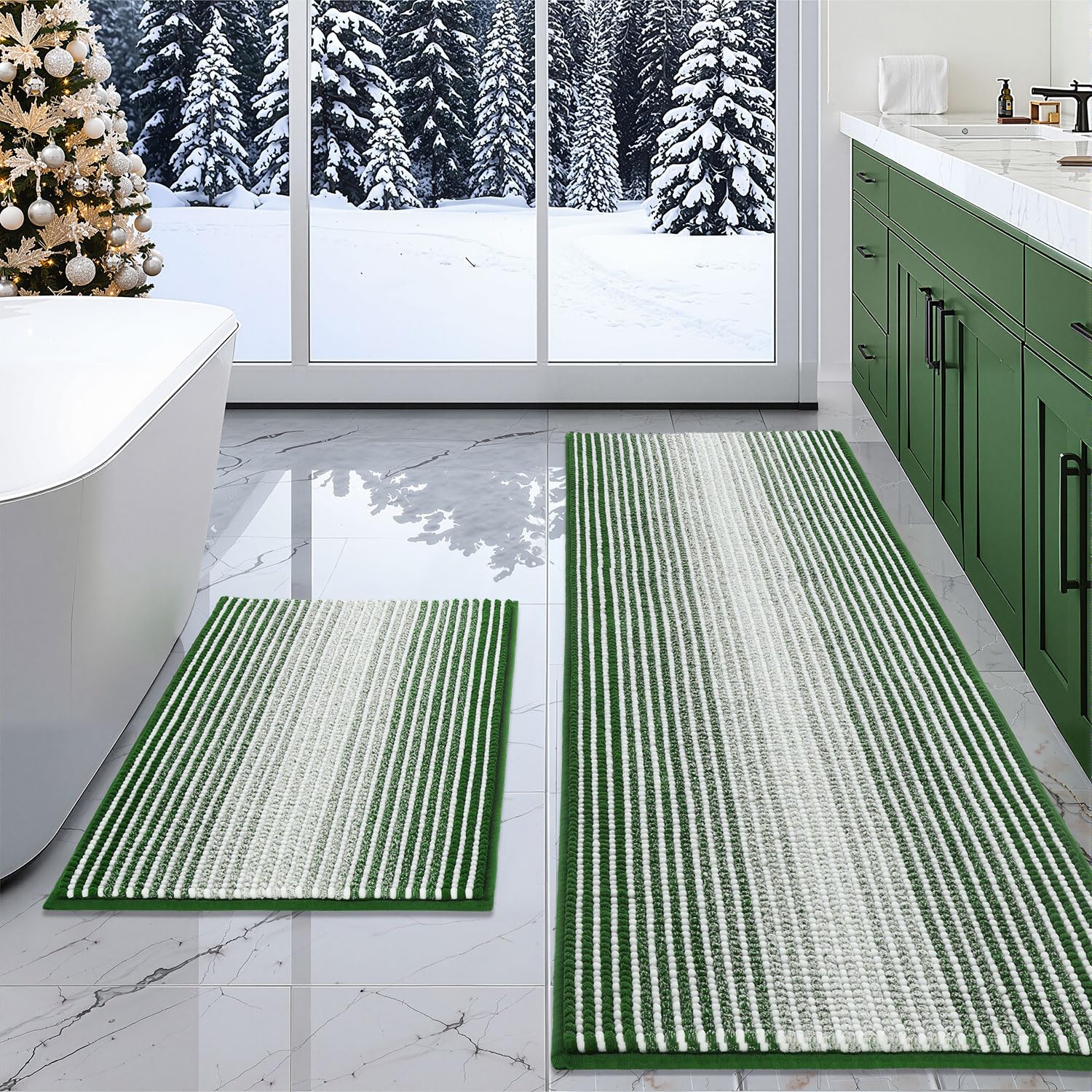 Bathroom Rugs and Mats Sets, 2 Piece Thick Absorbent Chenille Bath Mat Rug Set Non Slip, Soft Shaggy Bath Room Floor Mats for Bathroom, Machine