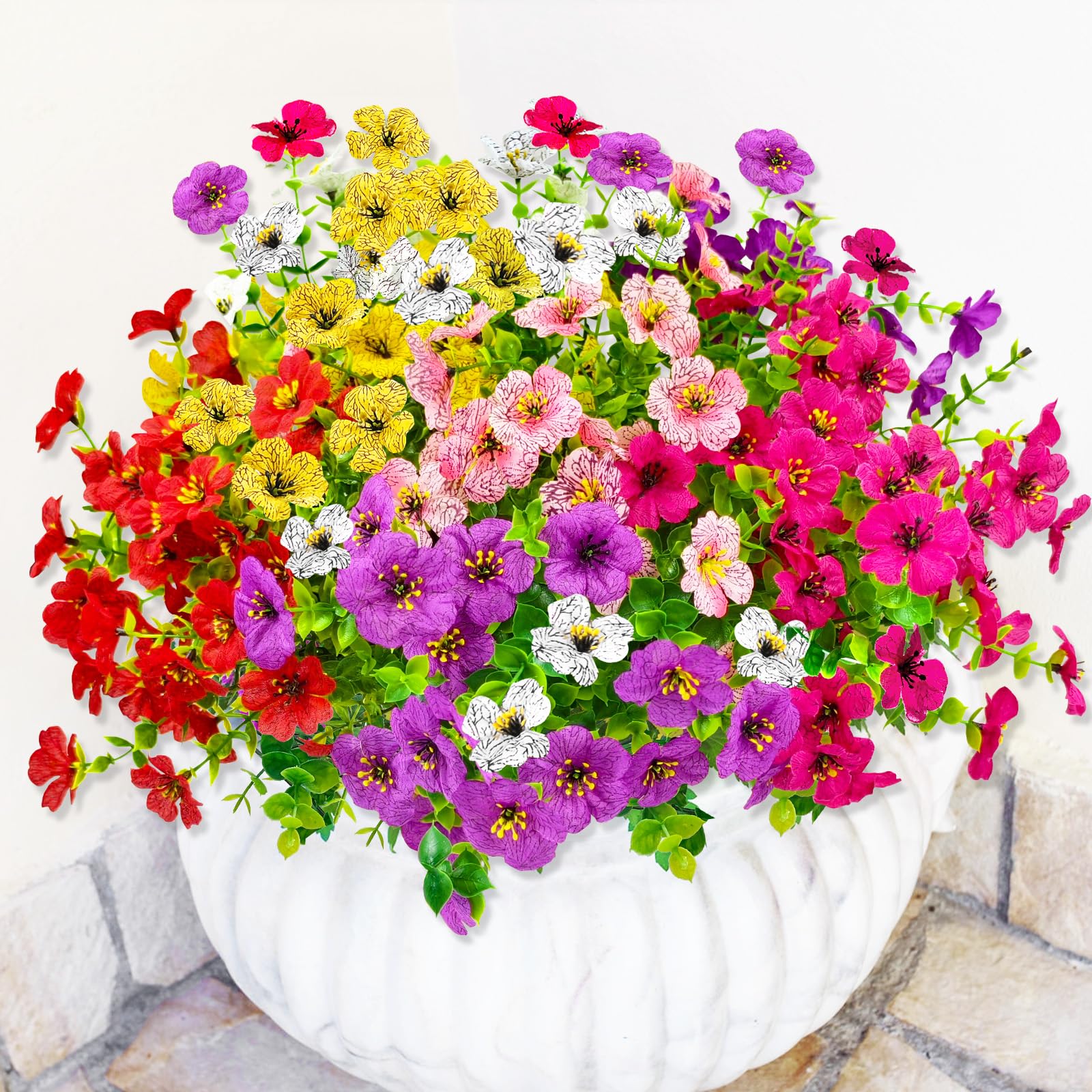 ROLLWAY 9 Bündel Kunstblumen für Draußen Künstliche Blumen wie Echt, Kunstblumen Balkon Pflanzen Künstlich Outdoor Balkonpflanzen Wetterfest Seidenblumen für Innen Außen Balkonkasten Außenbereich
