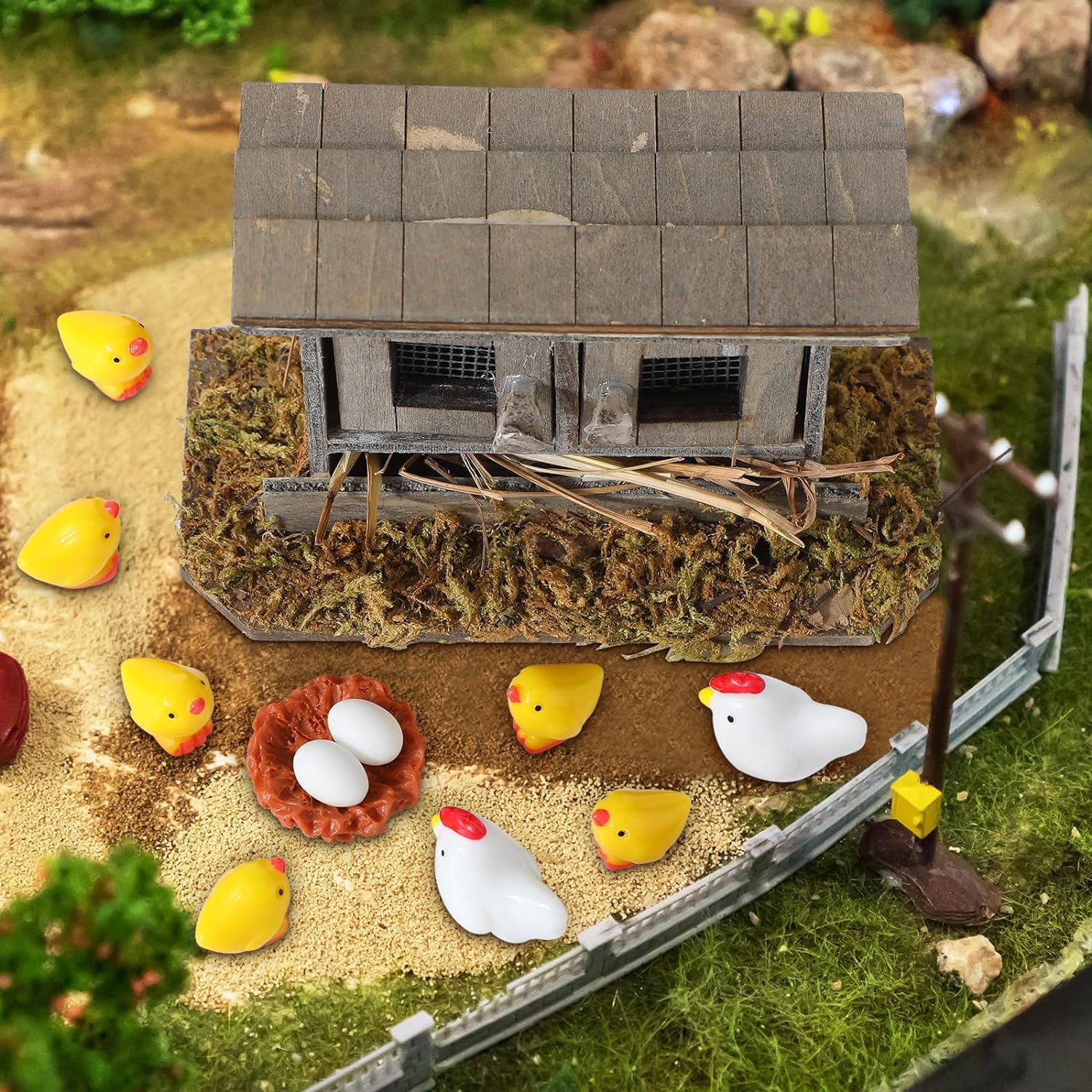Owlfun Camino In Miniatura Con Luci LED E Gattino – Accessorio Per Presepe E Casa Delle Bambole