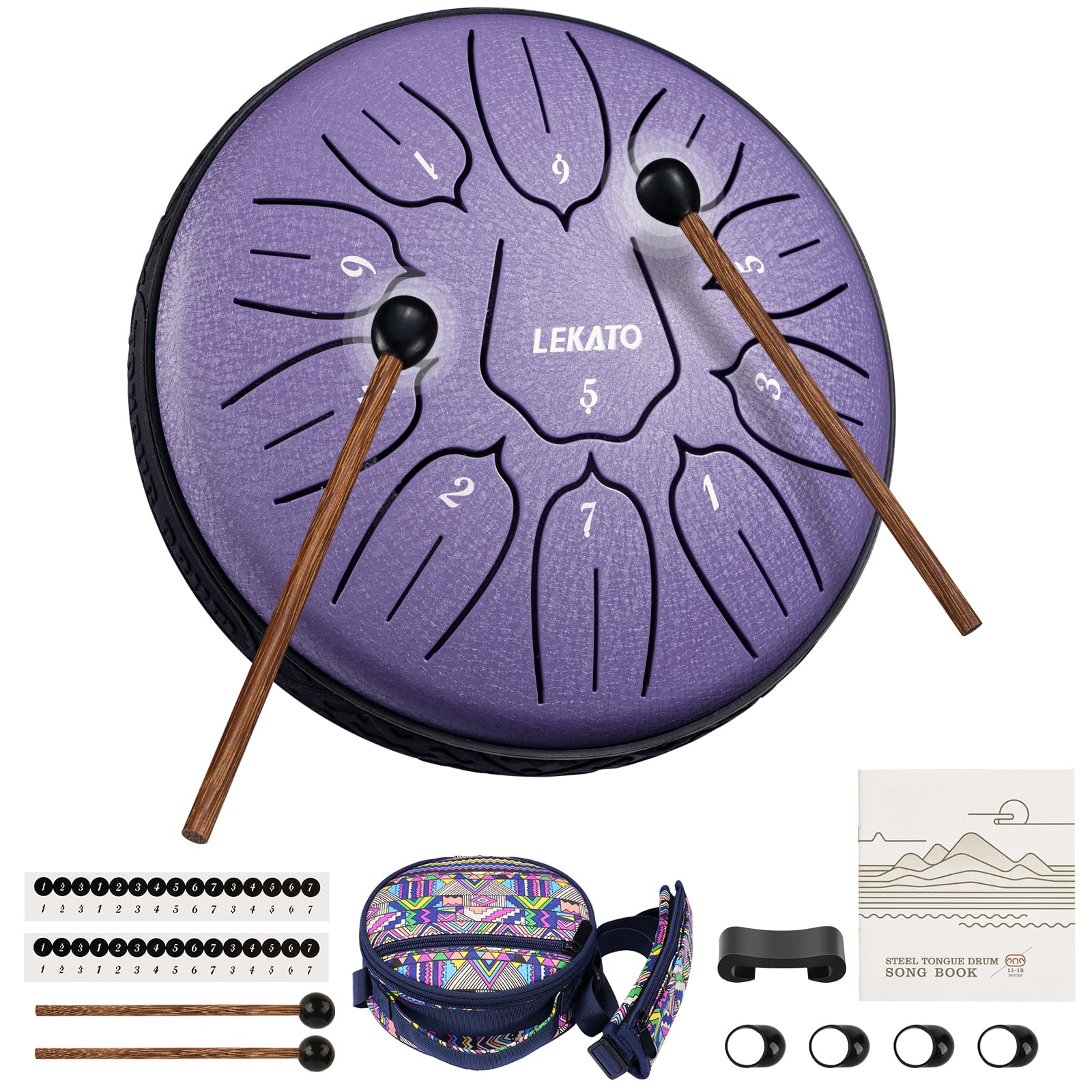 LEKATO Handpan Drum(6 Pulgadas, 11 Toneladas en D) Tongue Drum con Bolsa de Tambor de Lengua, Hang Drum Instrumento Tambor de Lengua de Acero para Meditación Yoga Sanación con Sonido (Lavanda)