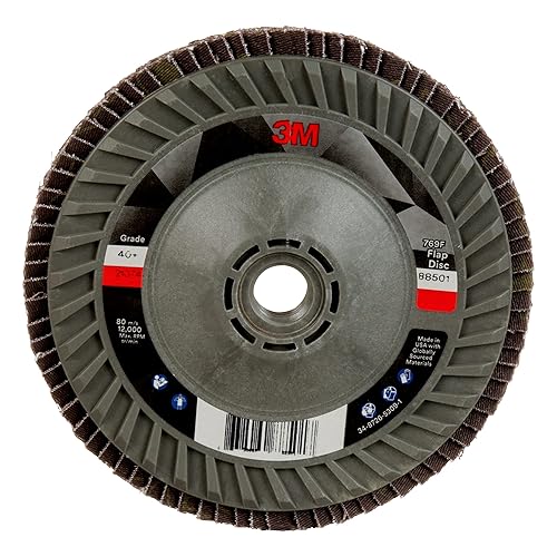 Miniatura 251 de 3M Disco de solapa 769F, tipo 27, 80+, 4-1/2 in x 7/8 in, abrasivo de alto rendimiento, disco de pulido y acabado de grano de precisión de cerámica