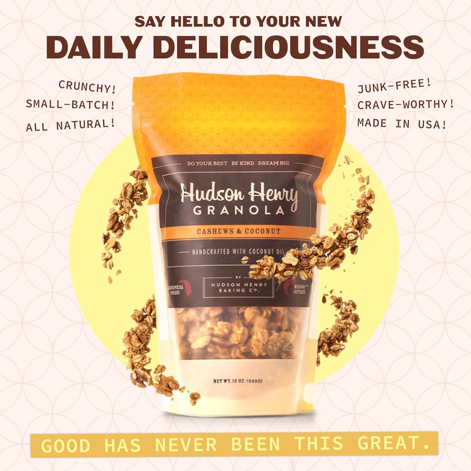 Hudson Henry Cashew Coconut Granola | Gluten Free Granola with Nuts and Seeds | Vegan, Non-GMO & Small Batch Baked with Pure Maple Syrup & Organic Coconut Oil | 3 Pack, 12 oz Bags