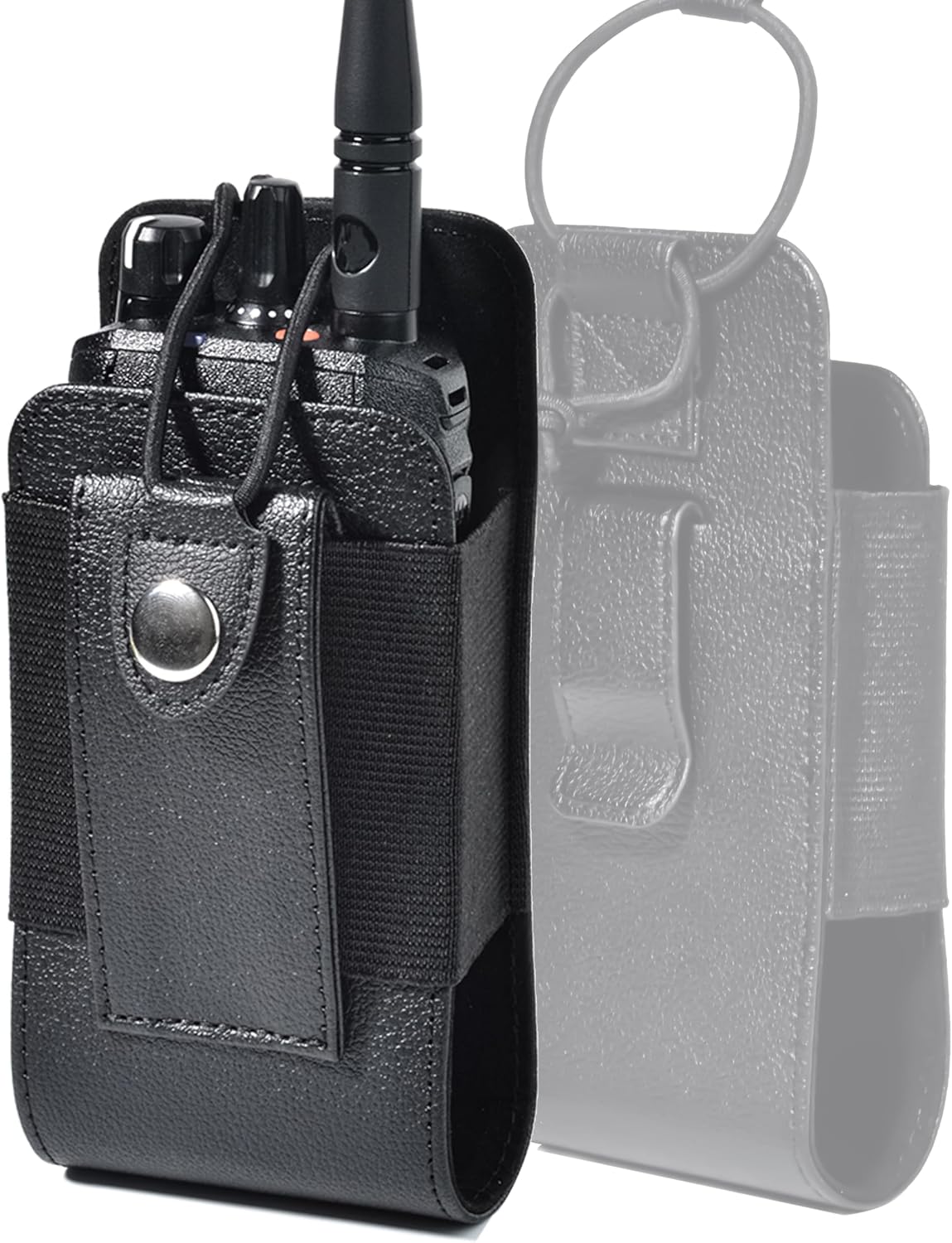 HYS Heavy Duty Leather Walkie Talkie Radio Holster with Metal Clip- Universal Tactical Pouch for Motorola R7 APX6000 HT90 MTX900, Uniden & Most Amateur HT Radios