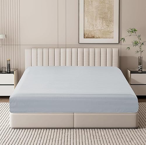 Miniatura 7 de Sábana bajera ajustable de 100 % algodón puro, bolsillo profundo de 15 pulgadas, sábana bajera de 600 hilos para hogar y hotel (gris a rayas,