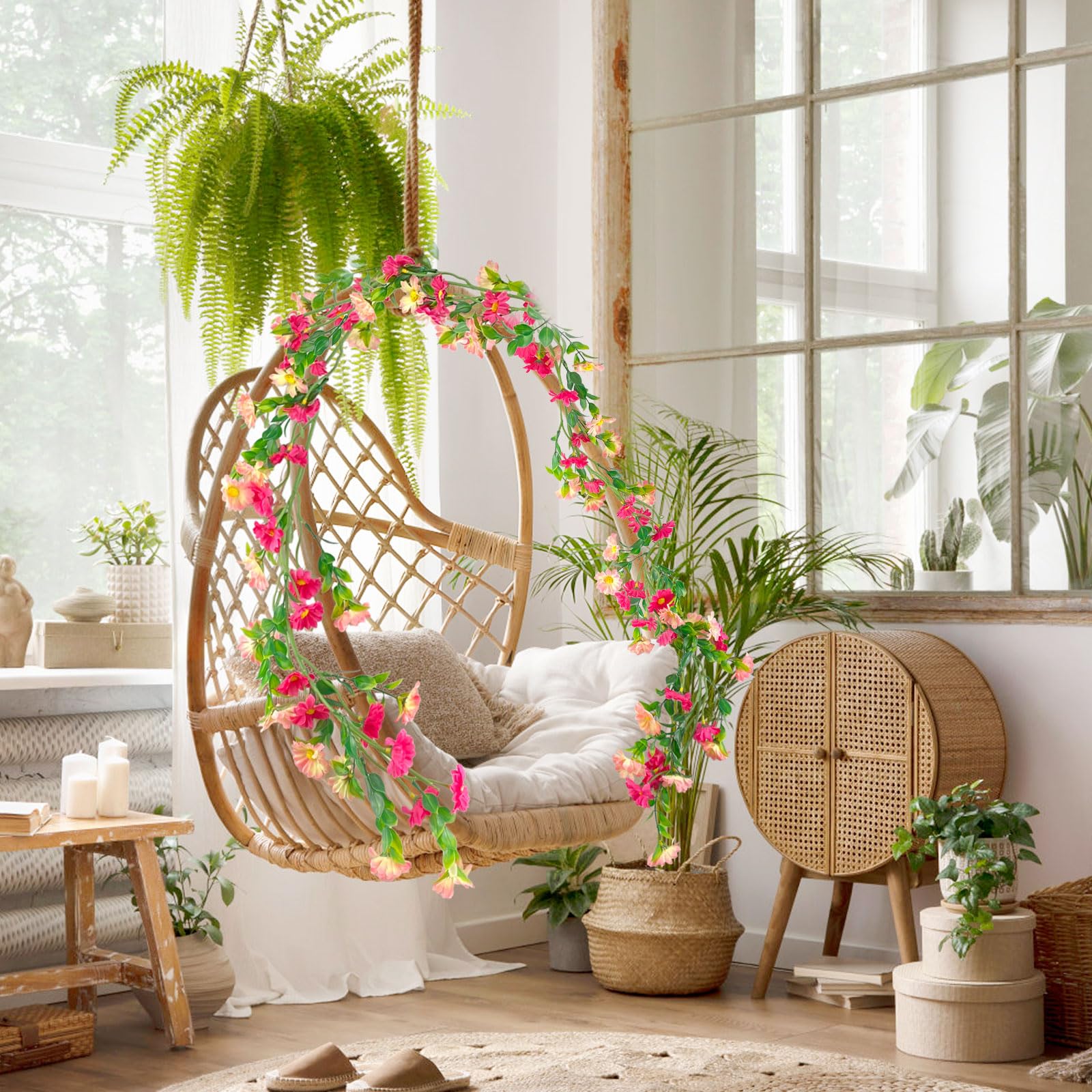 Ghirlanda Fiori Margherita Artificiale - 2.1 Metri, Rosa Rossa, Per Decorazioni Casa E Eventi - Foto 4