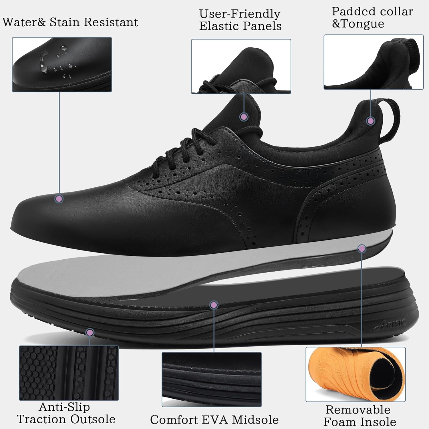 Non Slip Work Shoes for Men Slip On Sneakers Waterproof Casual Air Cushion Footwear Slip Resistant Classic Walking Dress Shoes Black - Image 2