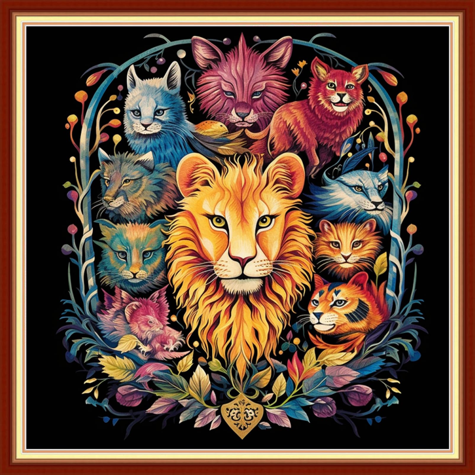 Foxdiviy Stamped Cross Stitch Kits Full Range of Embroidery Needlework Starter Kits for Beginners Adults 11CT Embroidery Patterns Art Crafts DIY Needlepoint Kits-Animal Kingdom 18x18 inch