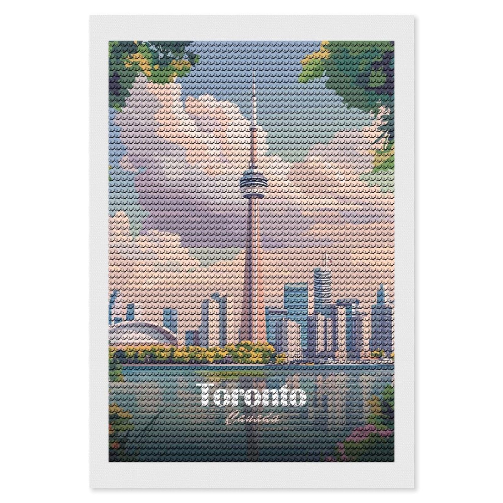 Junmoney Toronto Skyline Diamond Art Canvas 8"x12", for Adults, Mindful Craft Activity, Modern Decor, Christmas Gift, Full Kit Included