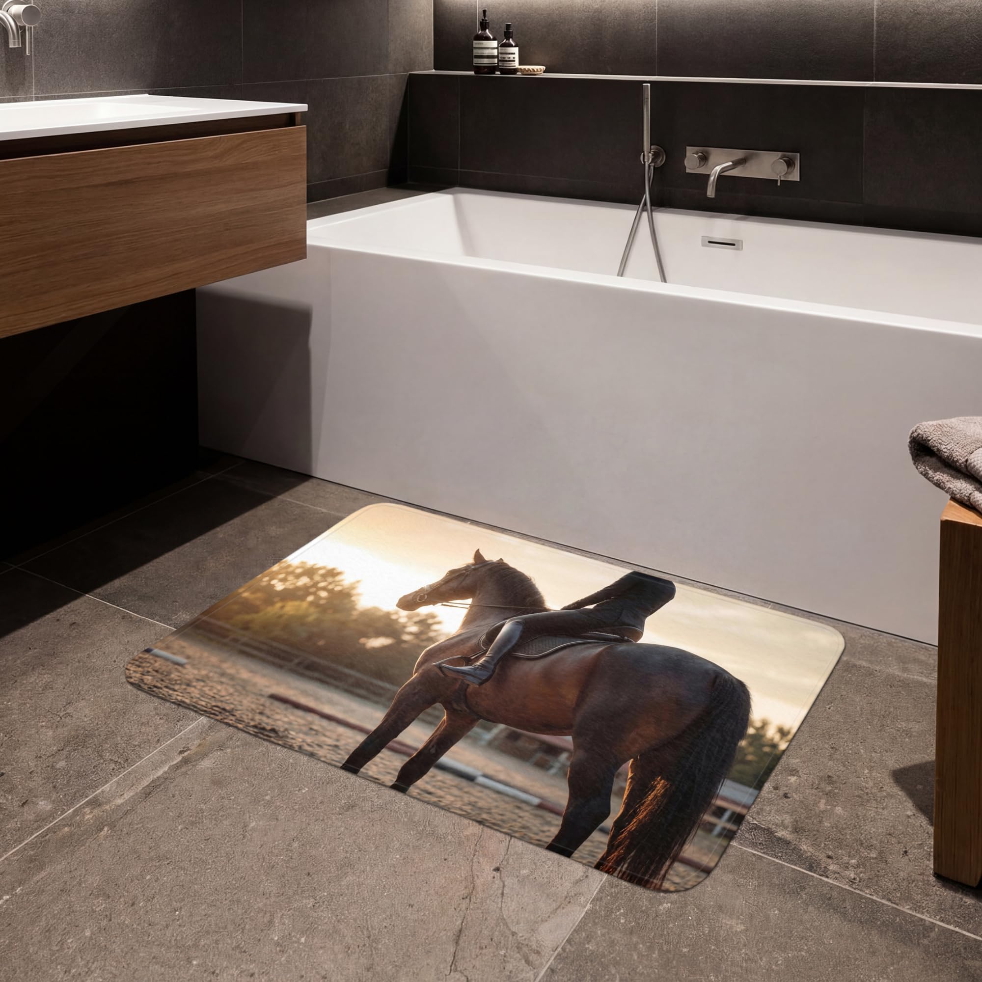 Alfombra De Baño Rectangular 90x60 cm Bathroom Bath Mat Lavable Tapete Antideslizante Alfombras Ducha Decoracion Alfombrilla Armonía - Jinete - Sol