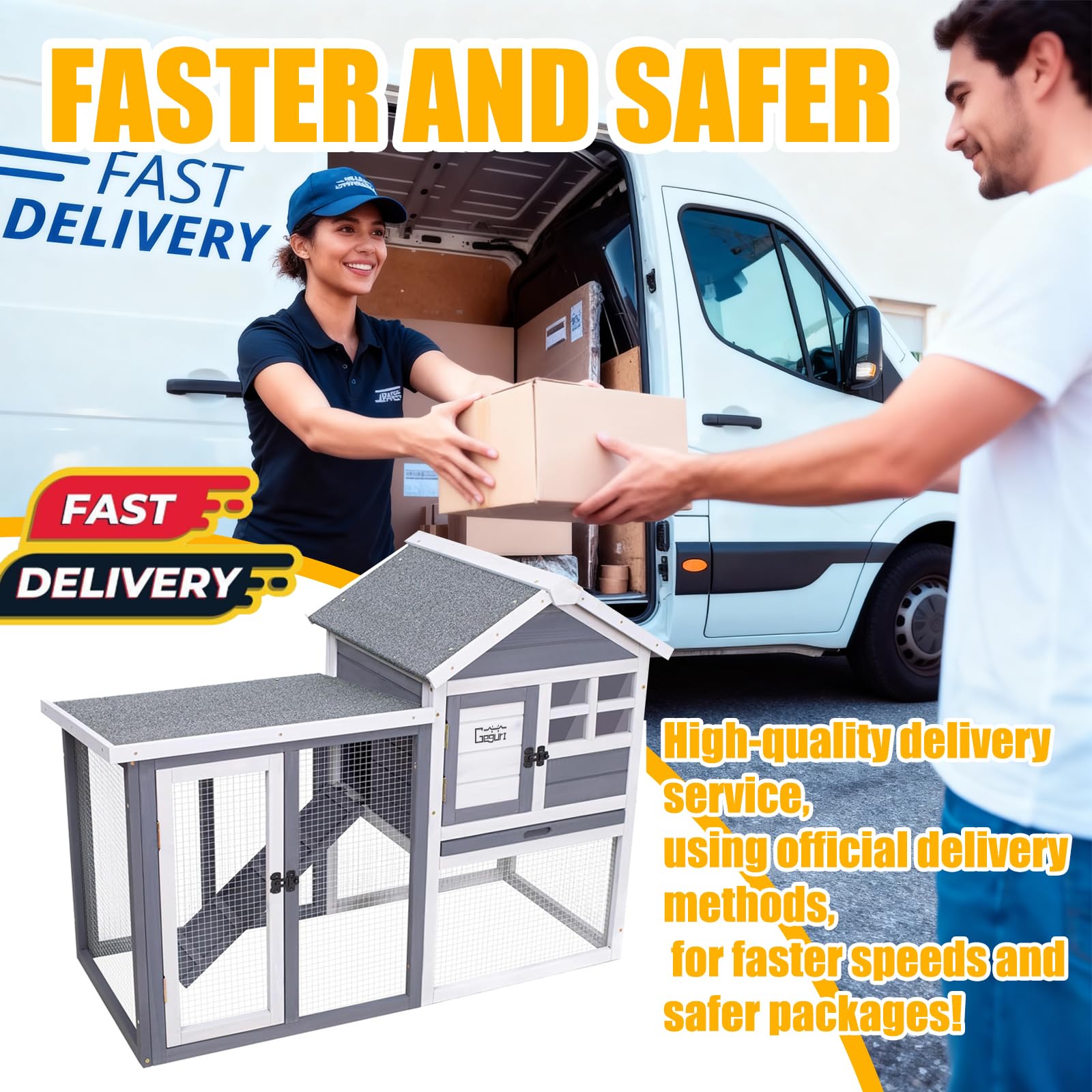 GEGURI Jaula de Conejo para Interiores y Exteriores, Jaula de Conejo con Techo Impermeable, Bandeja extraíble, Valla Resistente a los Depredadores