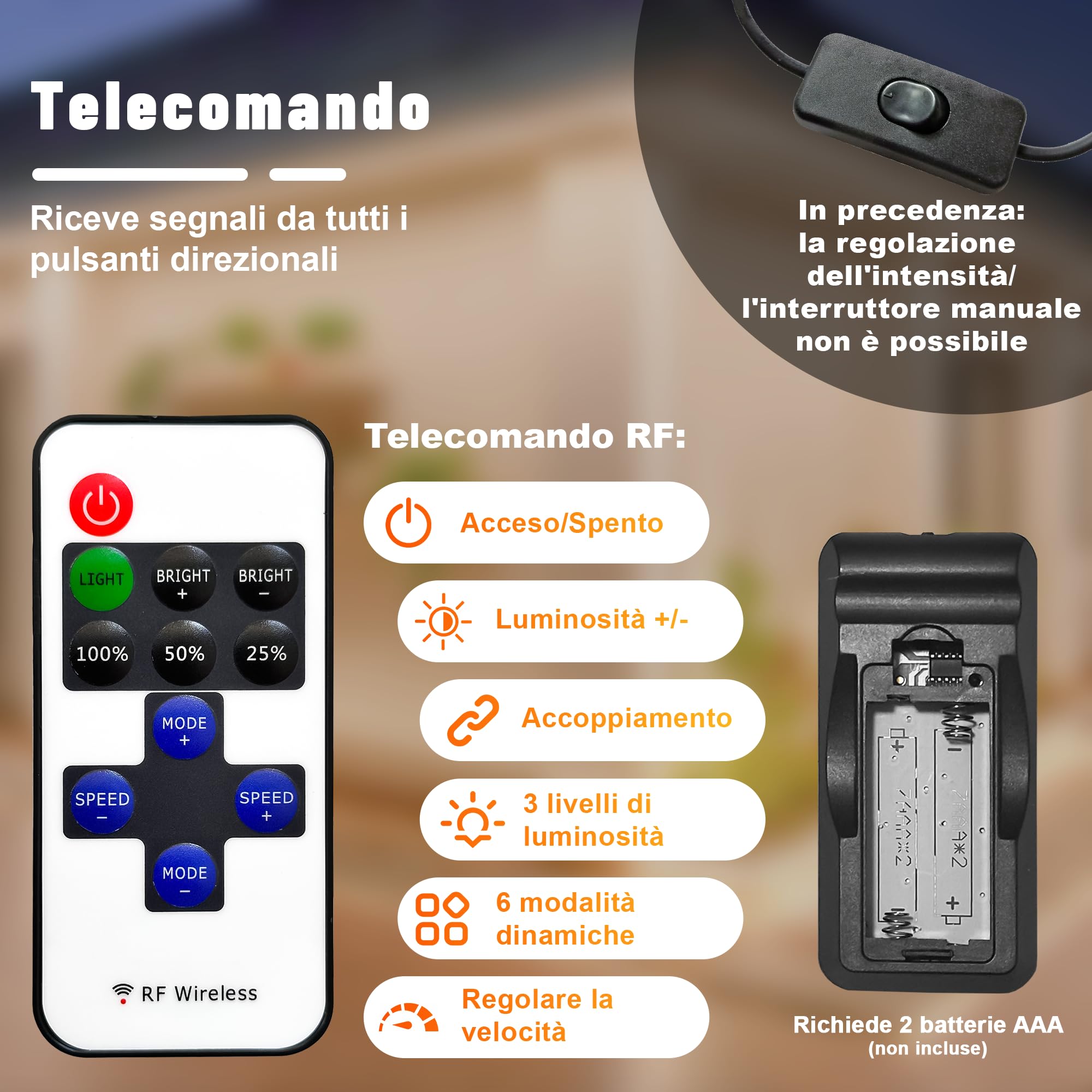 Striscia LED COB Impermeabile IP67 per Esterno con Telecomando, AC 220V-230V Dimmabile a Collegamento Diretto, Superluminosa Autoadesiva per Esterni, Giardino, Terrazzo (warm 2700K, 40M)