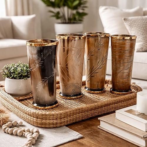 Miniatura 4 de Juego de 4 cuernos vikingos hechos a mano – Tazas de cuerno natural pulido | Jarras nórdicas para cerveza, aguamiel, vino, whisky | Vasos rústicos